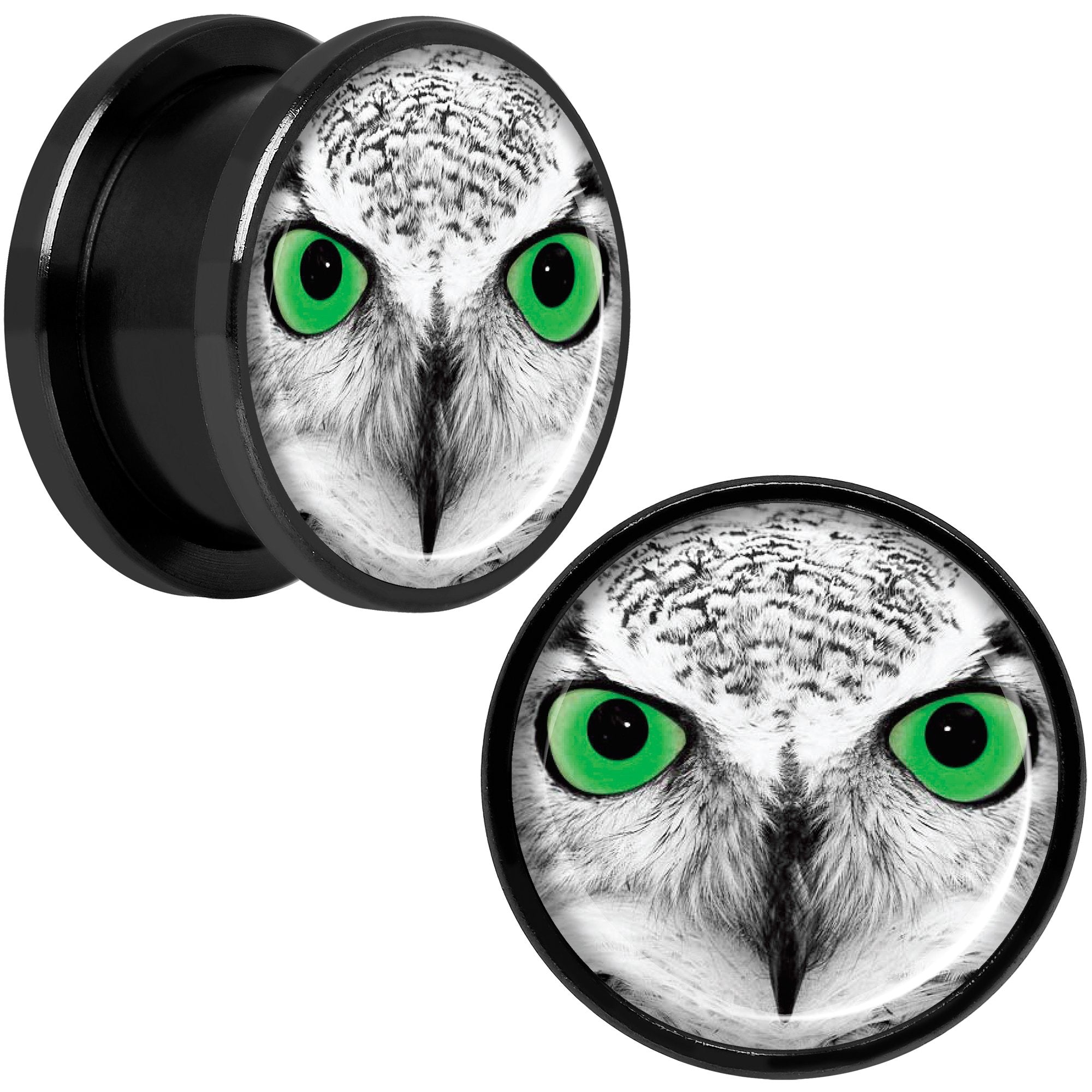 Black White Owl Black Anodized Screw Fit Plug Set 5/8