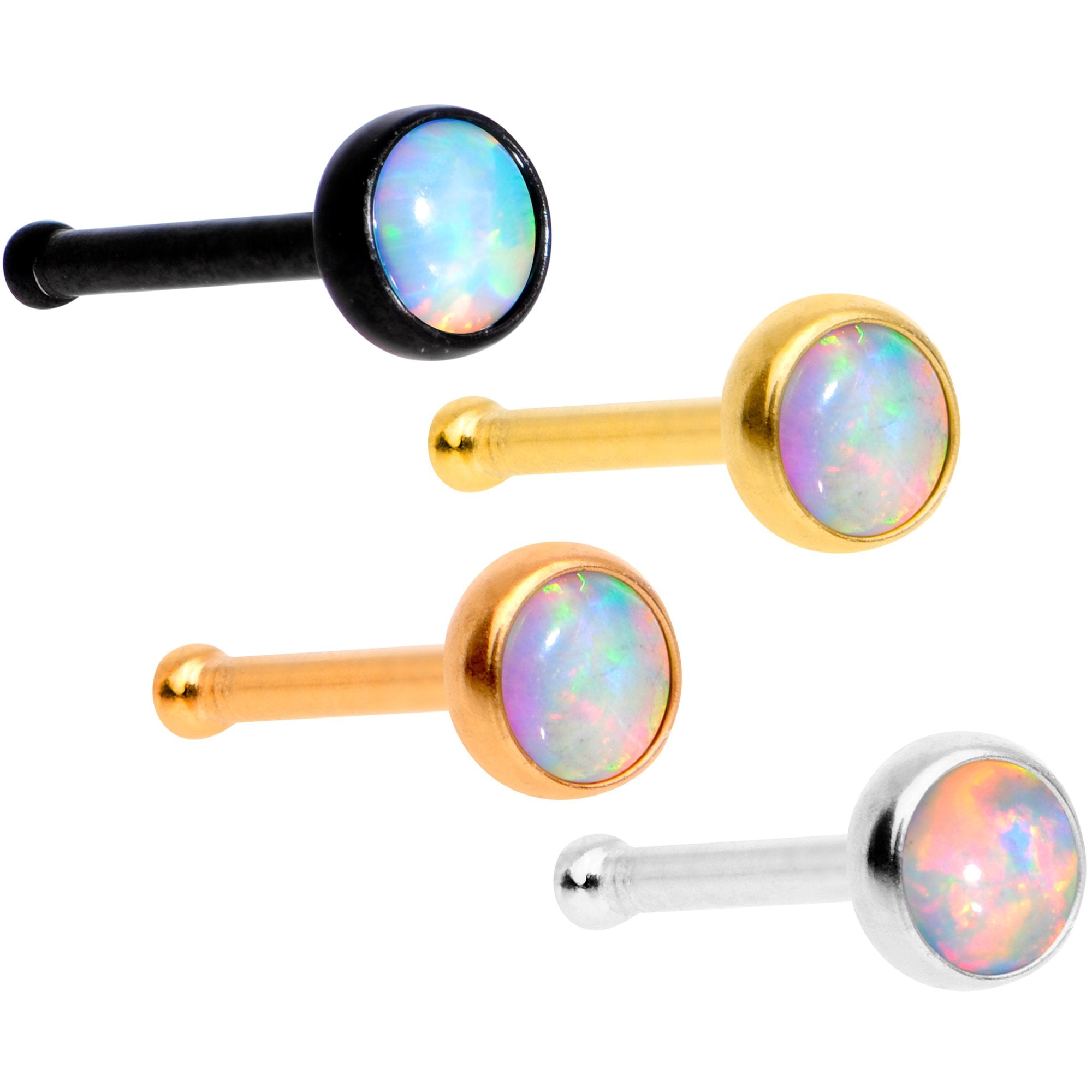 White 3mm Synthetic Opal Anodized Press Fit Nose Bone 4 Pack Set