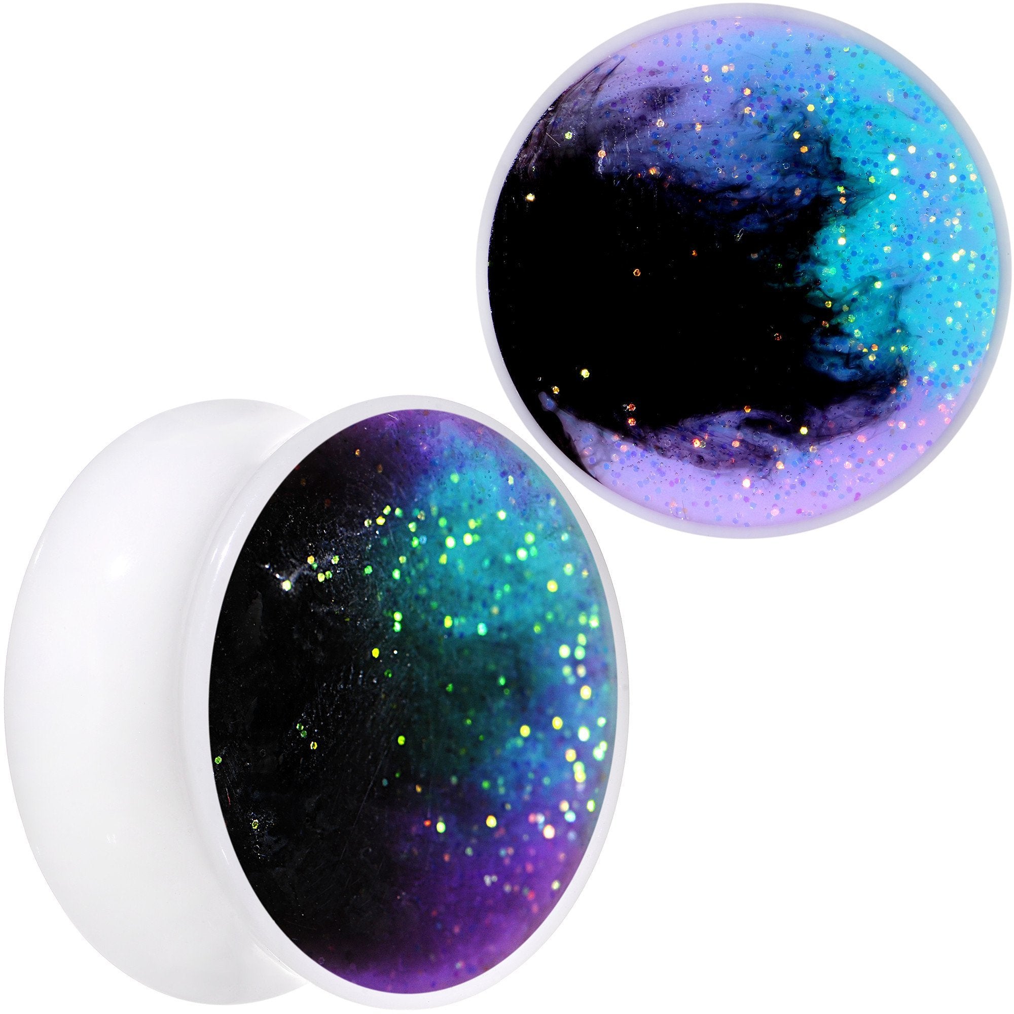 Deep Space Galaxy White Acrylic Saddle Plug Set Available Sizes 0 Gauge to 20mm