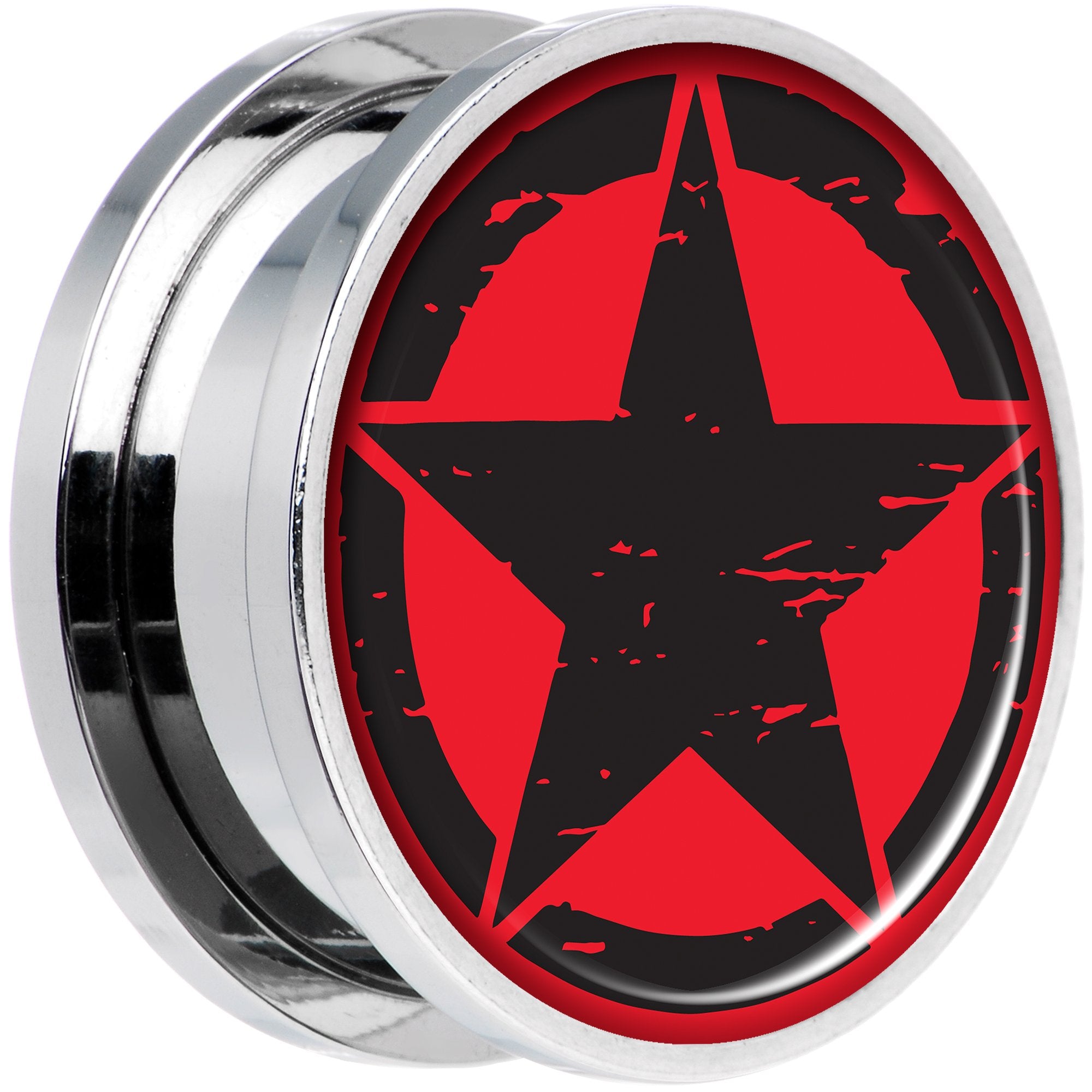 Black Red Distressed Star Steel Screw Fit Plug Set 20mm