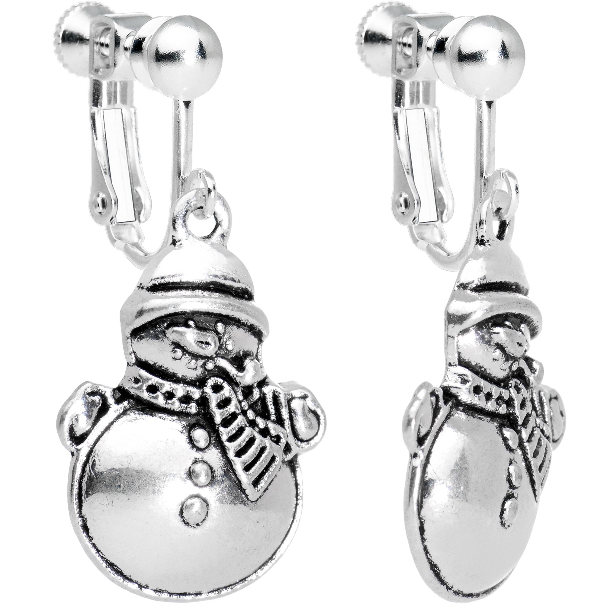 Silver Plated Chubby Christmas Snowmen Clip On Earrings