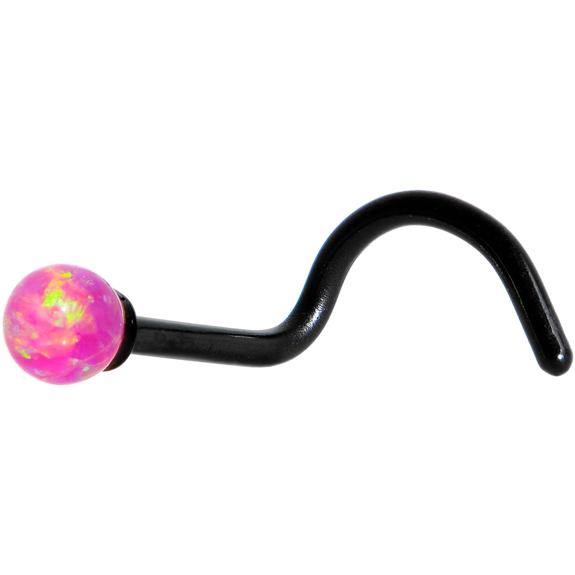 Pink 2.5mm Synthetic Opal Ball Black Anodized Left Nose Screw