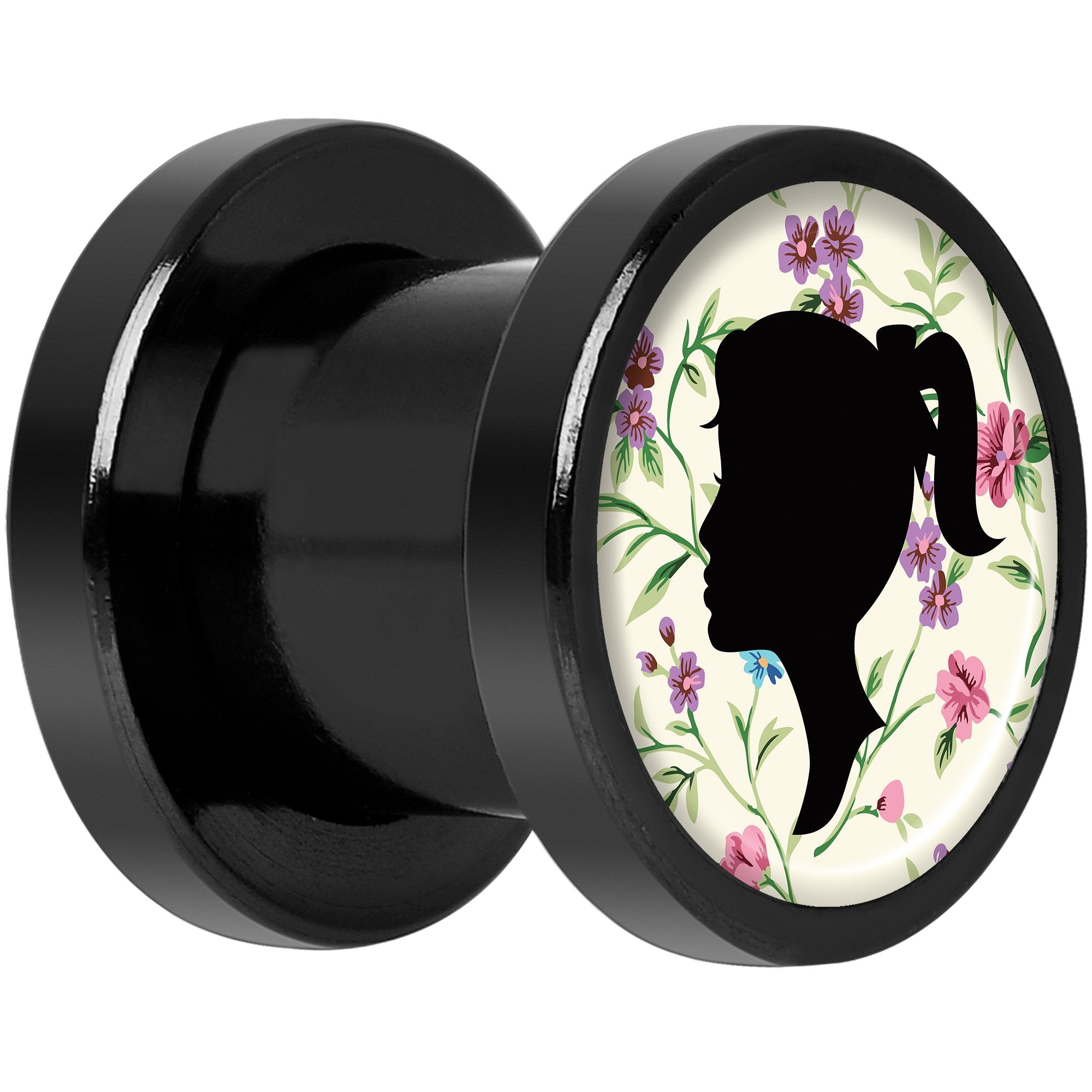 Man Woman Floral Silhouette Black Anodized Screw Fit Plug Set 0 Gauge