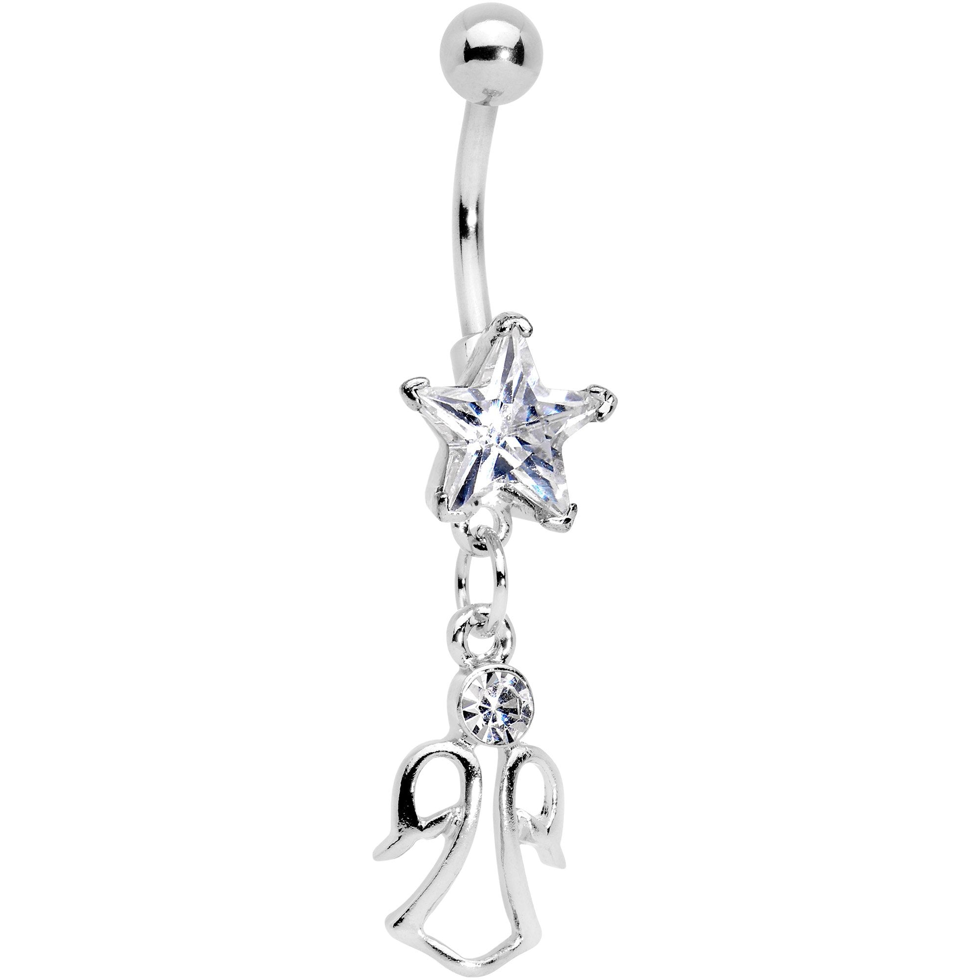 Clear Gem Star Christmas Angel Dangle Belly Ring