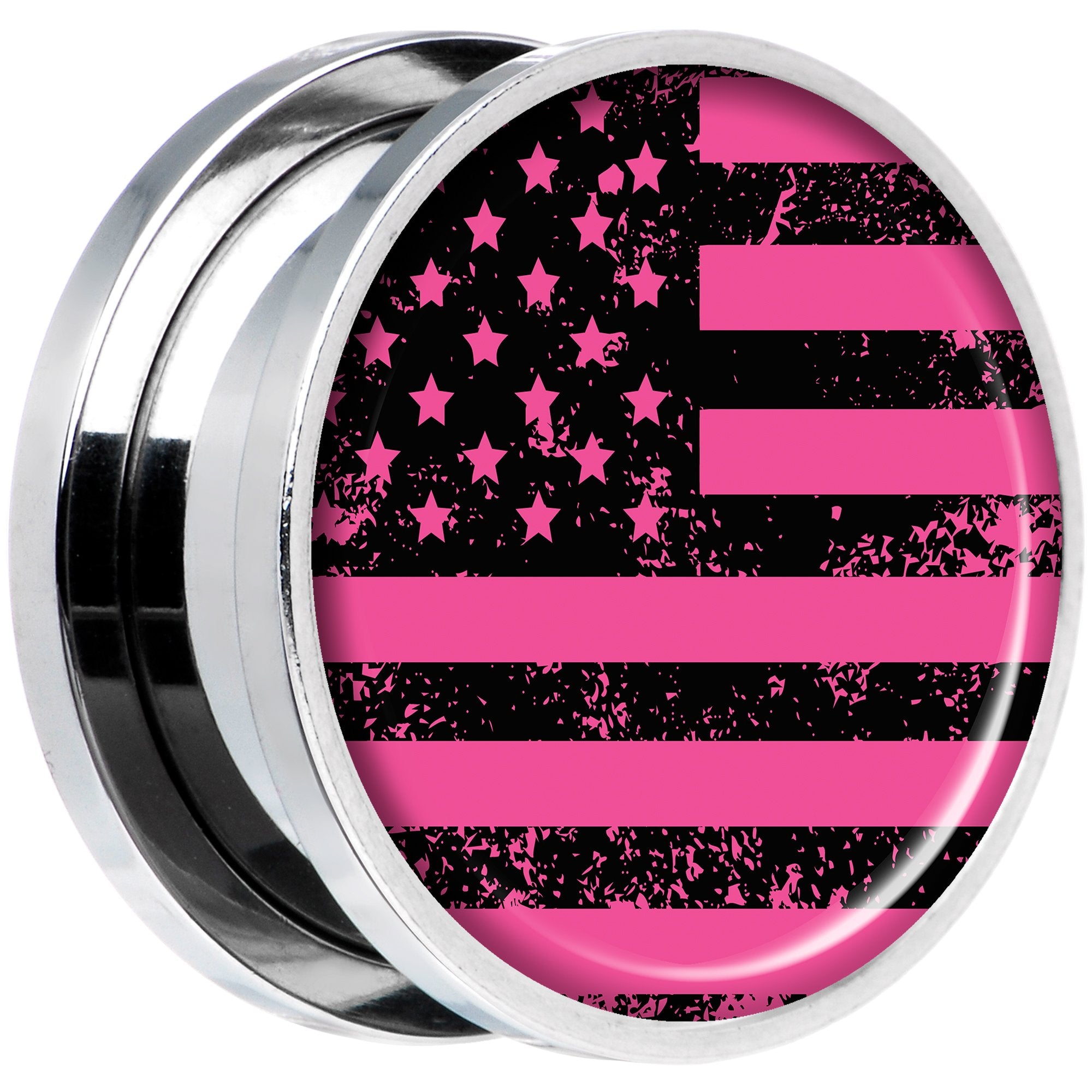 Pink American Flag Steel Screw Fit Plug Set 18mm