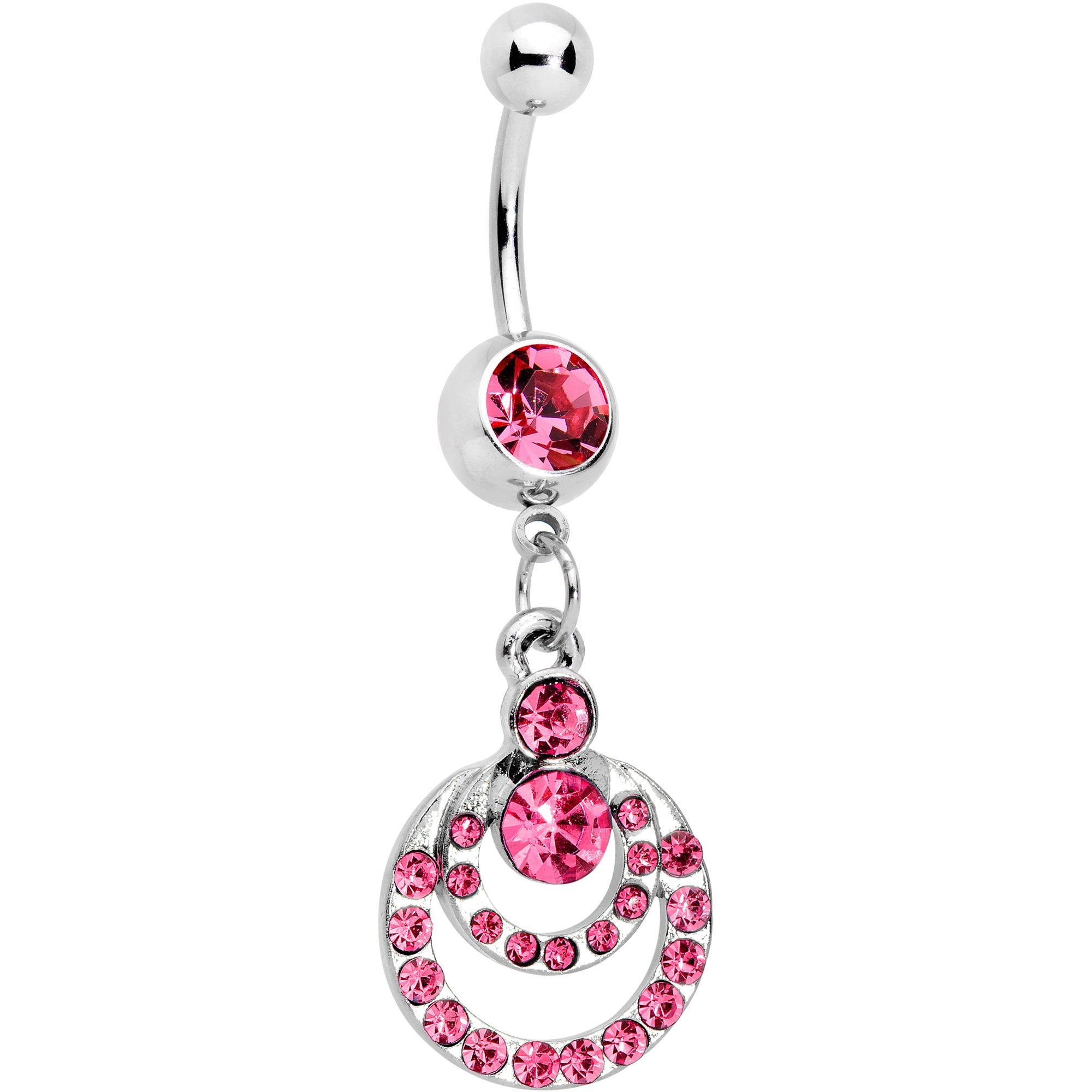Pink Gem Double Crescent Dangle Belly Ring
