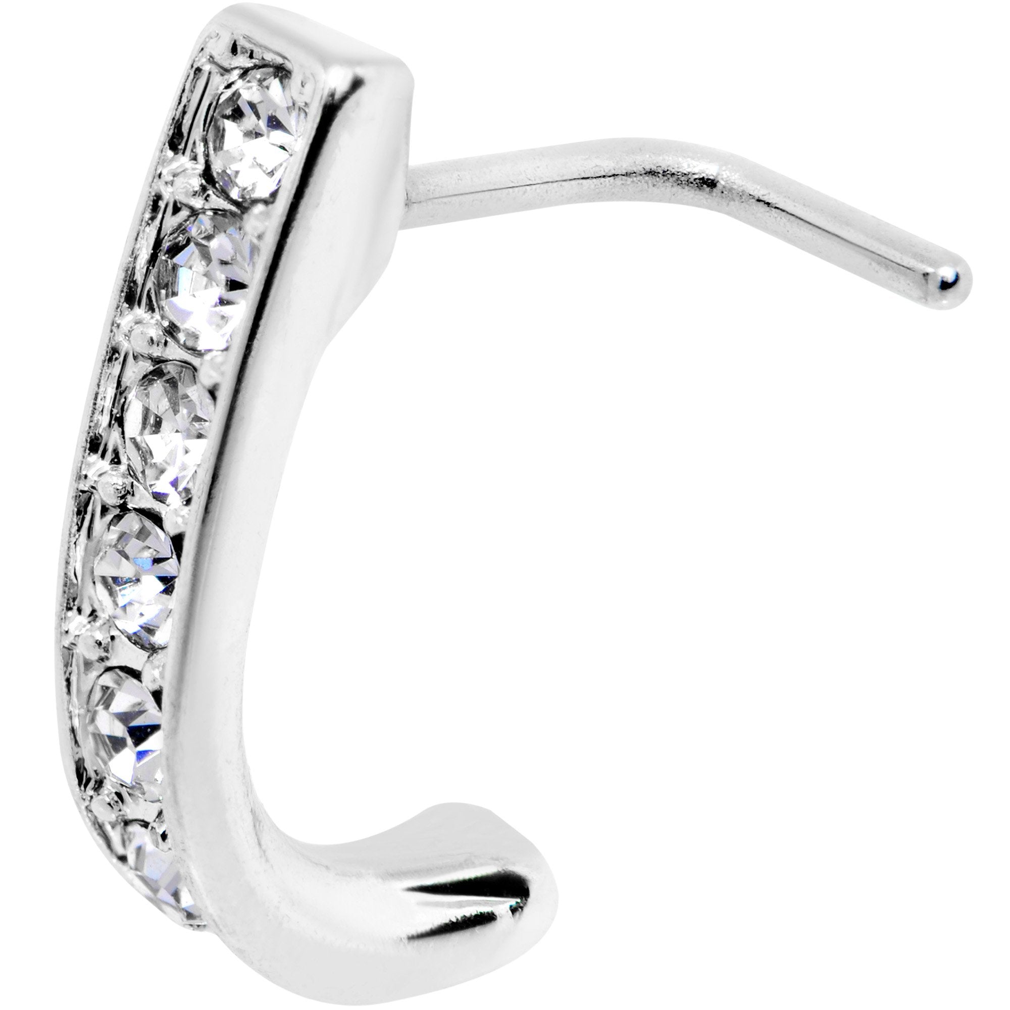 20 Gauge Clear CZ Sleek Faux Hoop L Shaped Nose Ring