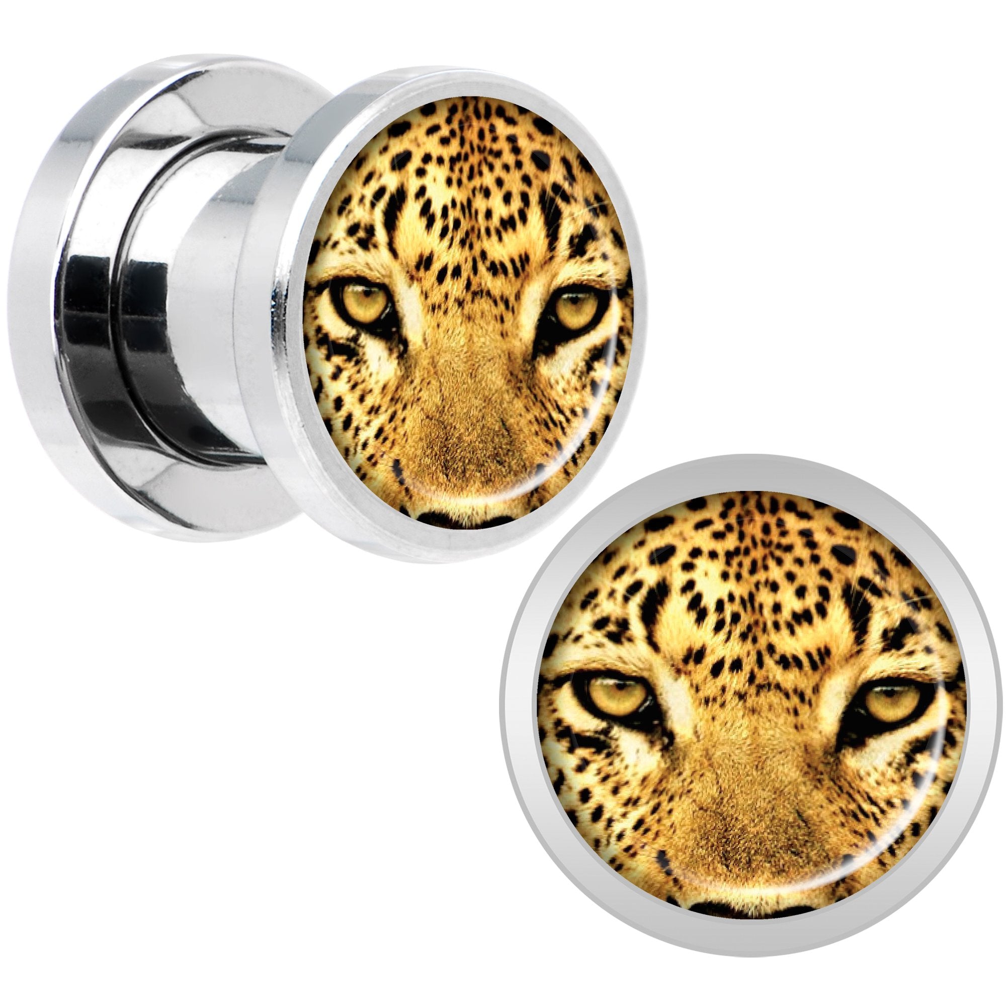 Full Color Leopard Eyes Steel Screw Fit Plug Set 0 Gauge