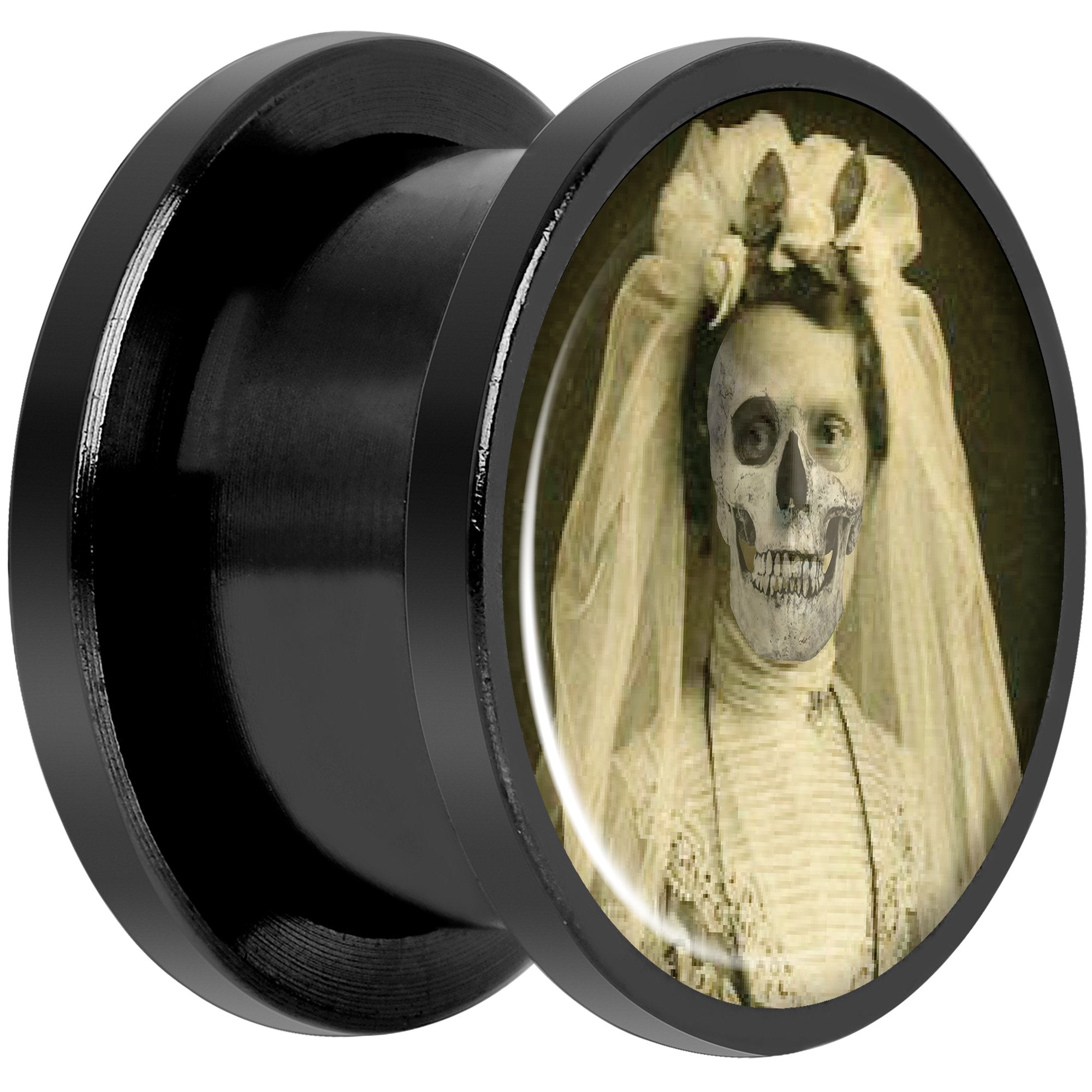 Undead Bride and Groom Halloween Black Anodized Plug Set 9/16