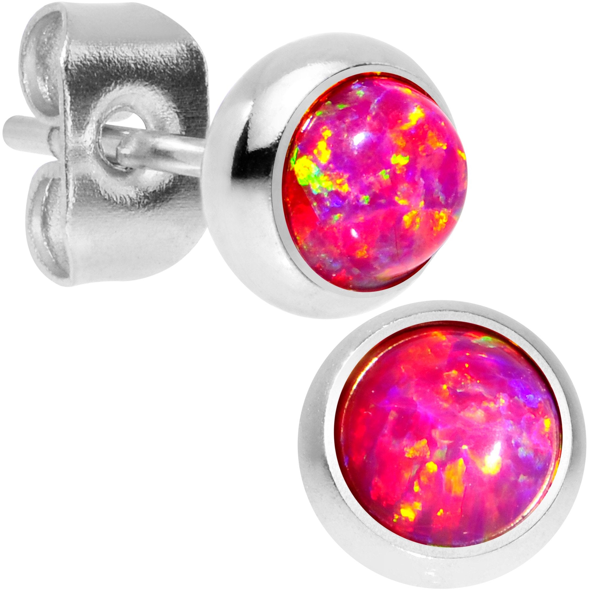 Red Synthetic Opal 316L Surgical Steel Stud Earrings