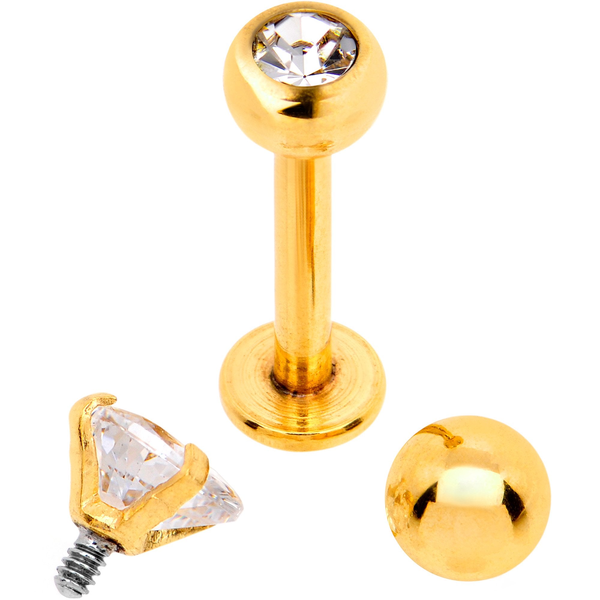 Clear CZ Gem Gold PVD Heart Internally Threaded Labret Set of 3 Ends