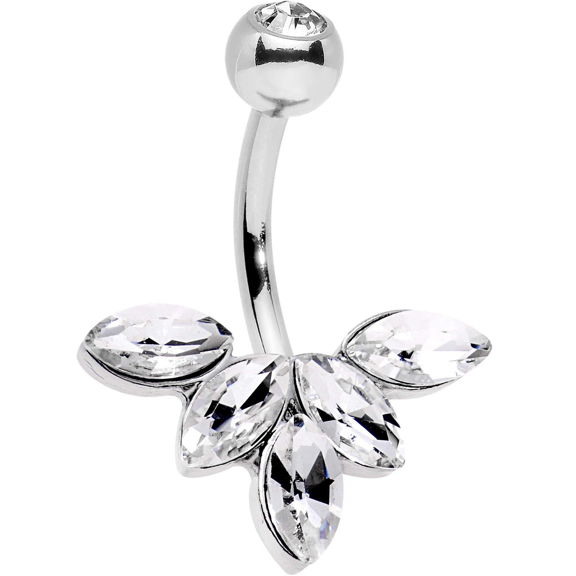 Clear Gem Lovely Petal Flower Belly Ring