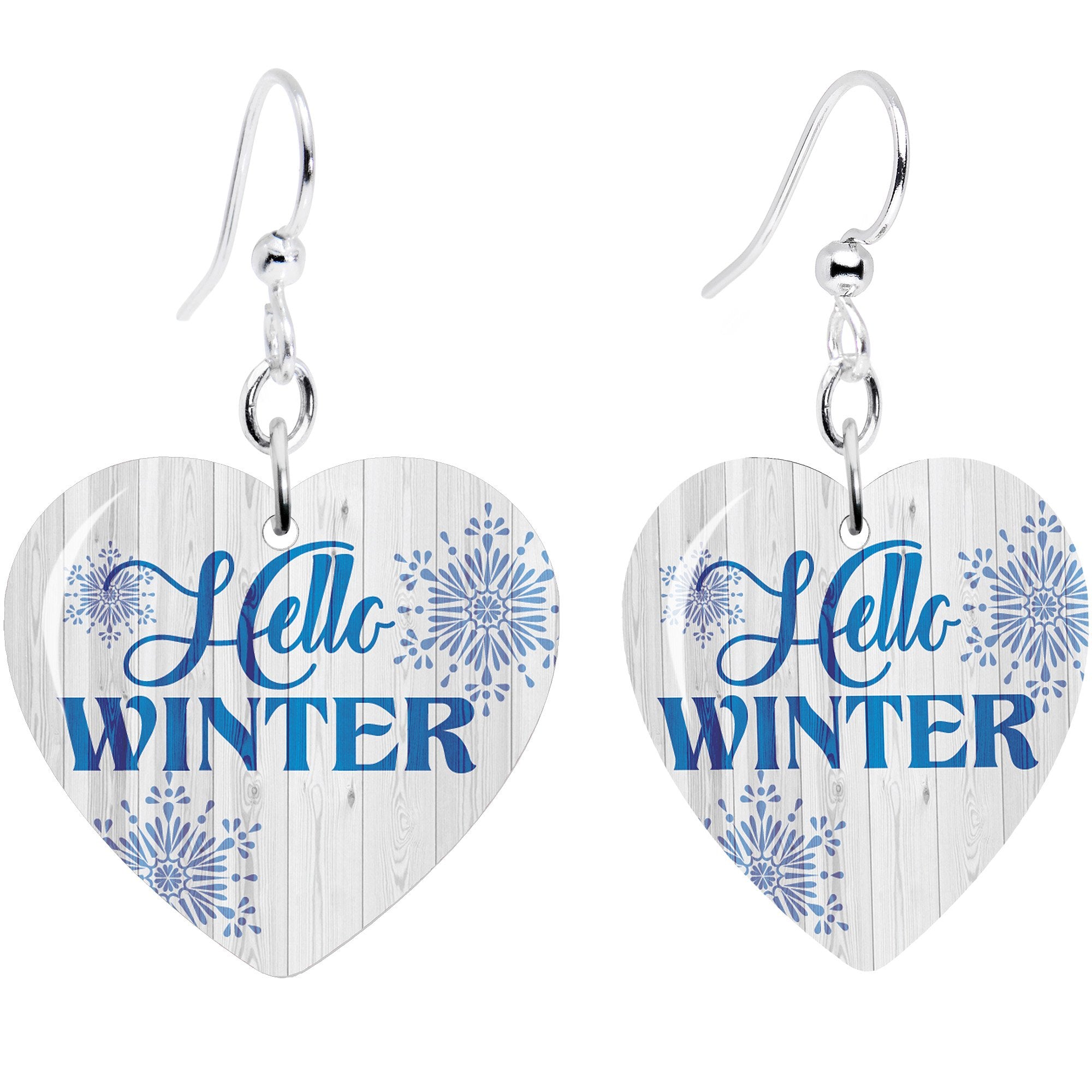 Hello Winter Snowflake Heart Fishhook Dangle Earrings