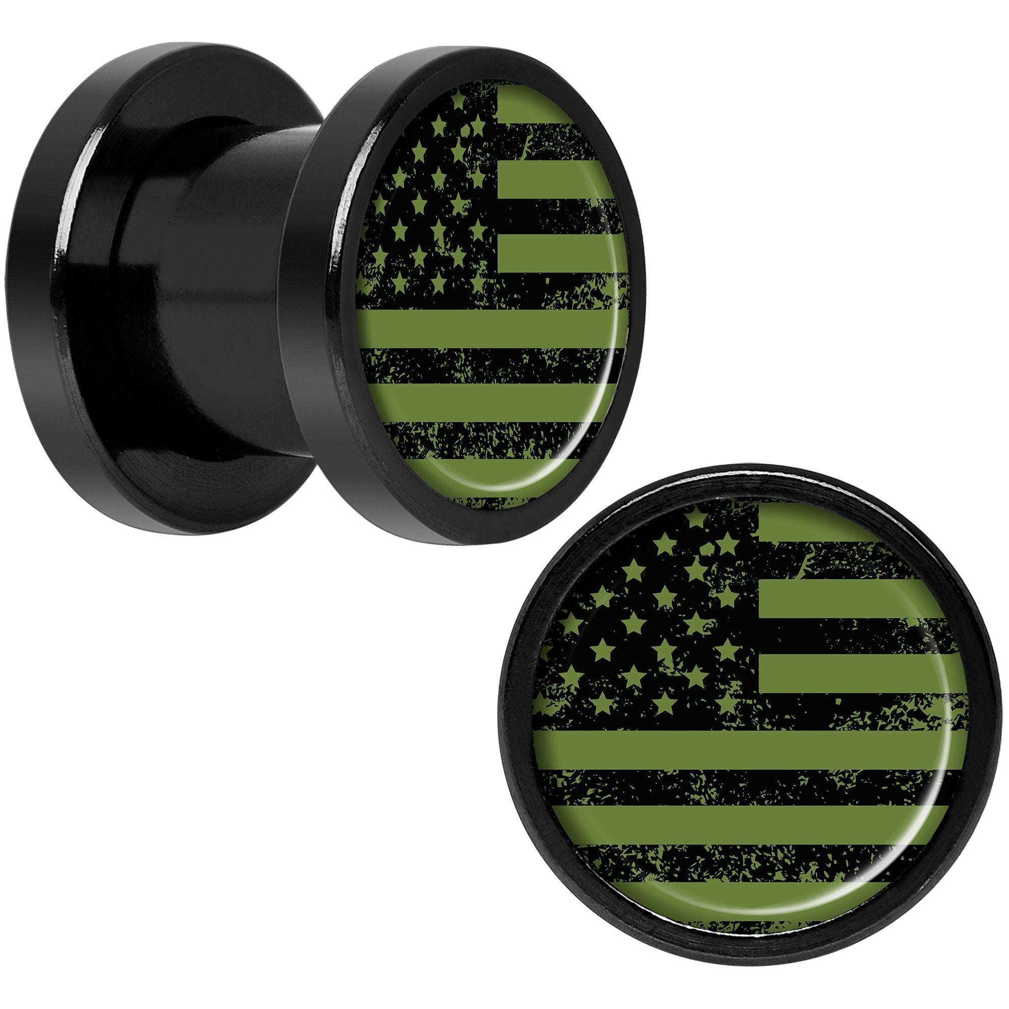 Green American Flag Black Anodized Screw Fit Plug Set  5mm to 20mm