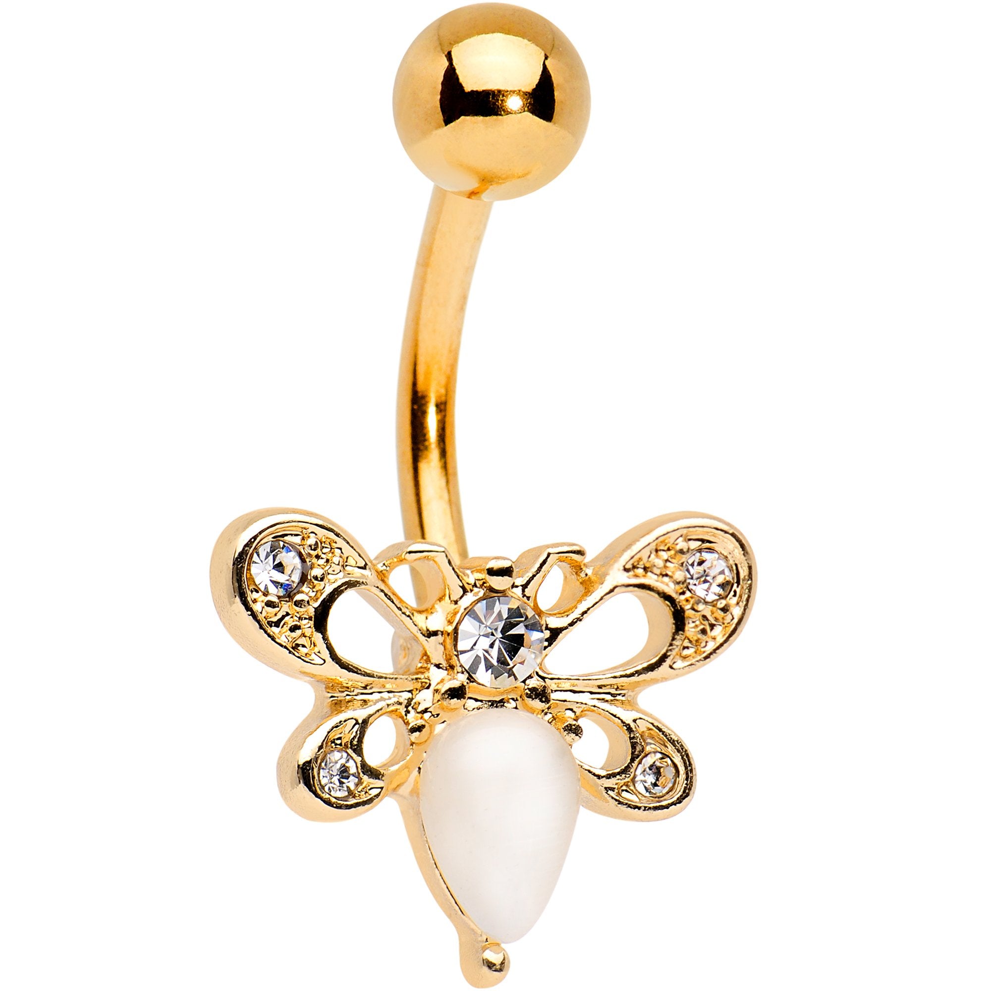 White Gem Gold Tone Anodized Sweet as Honey Dragonfly Belly Ring