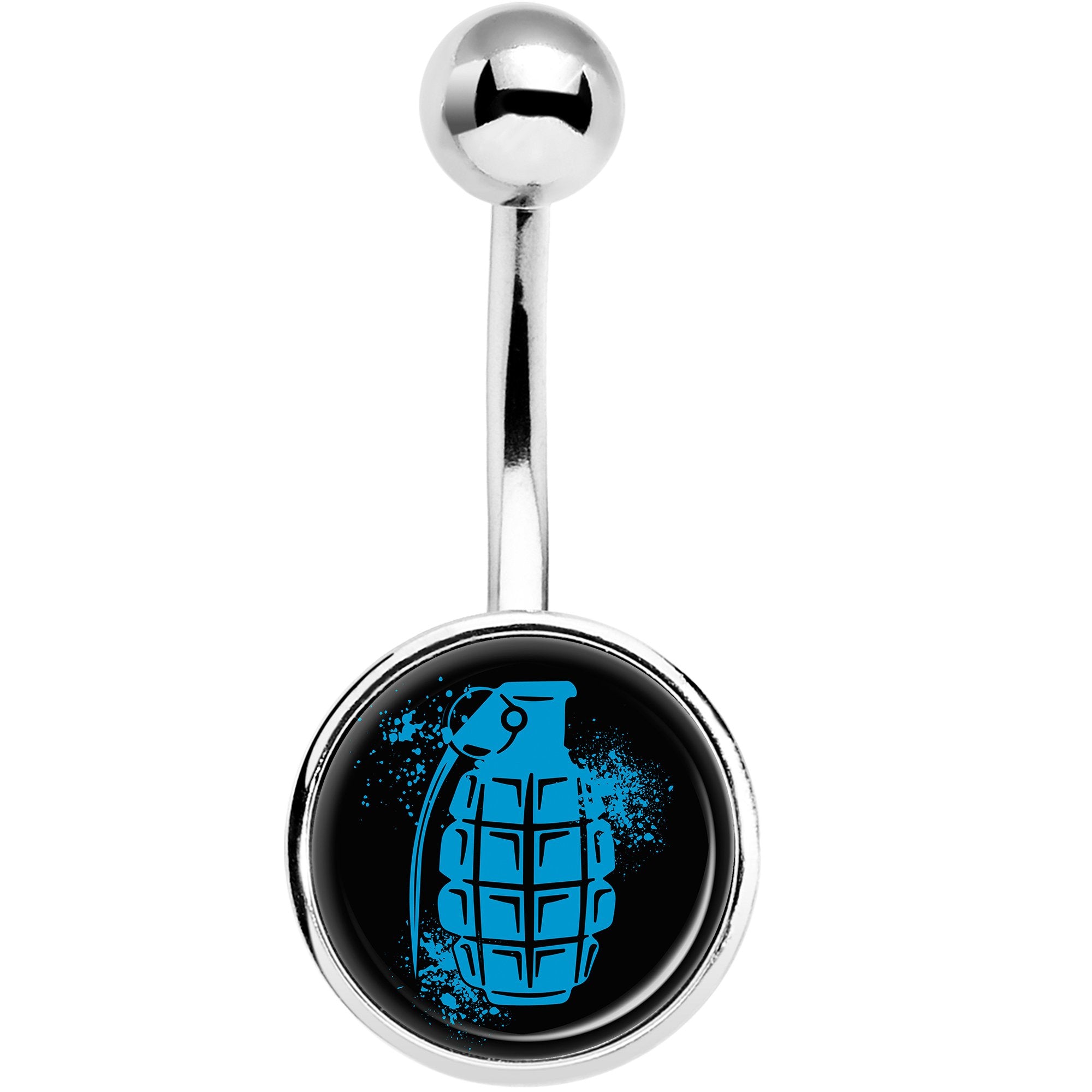 Blue Grenade Belly Ring