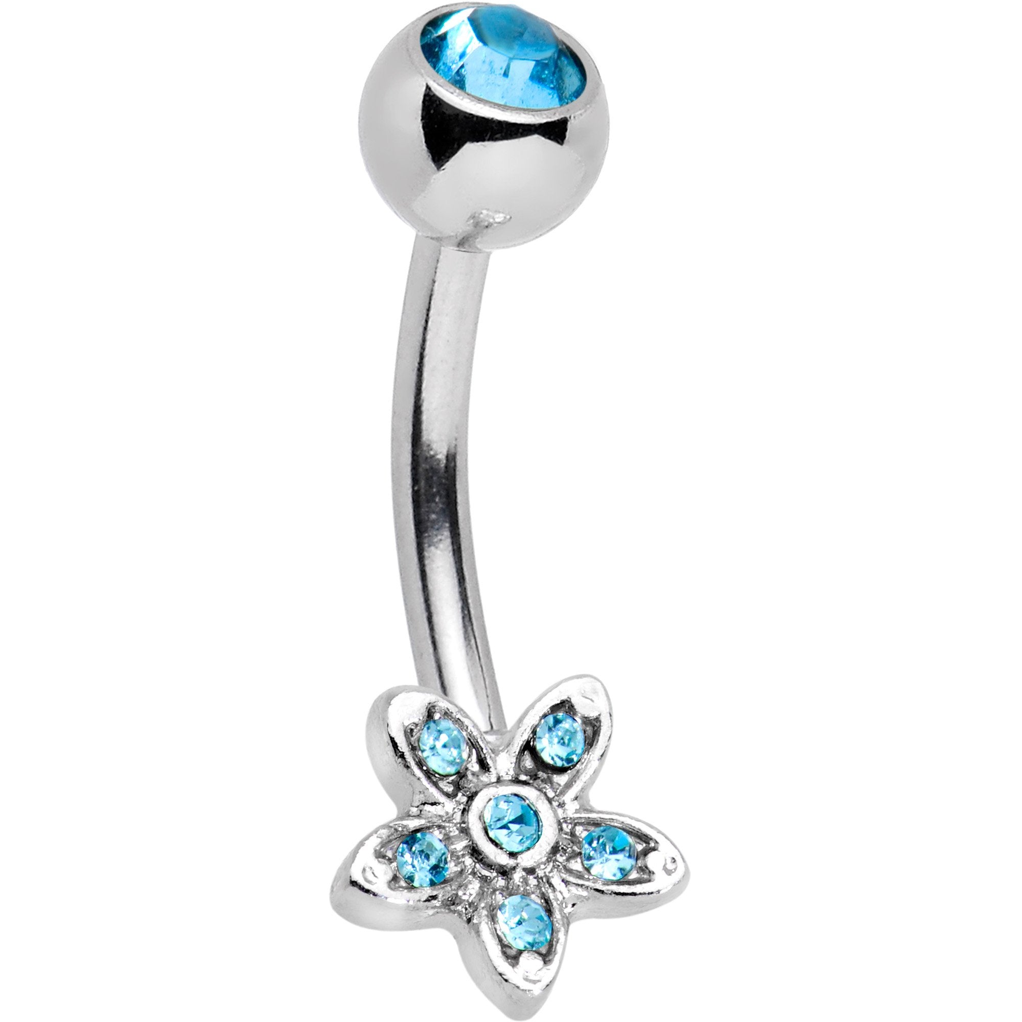 Blue Gem Field of Flowers Dangle Belly Ring