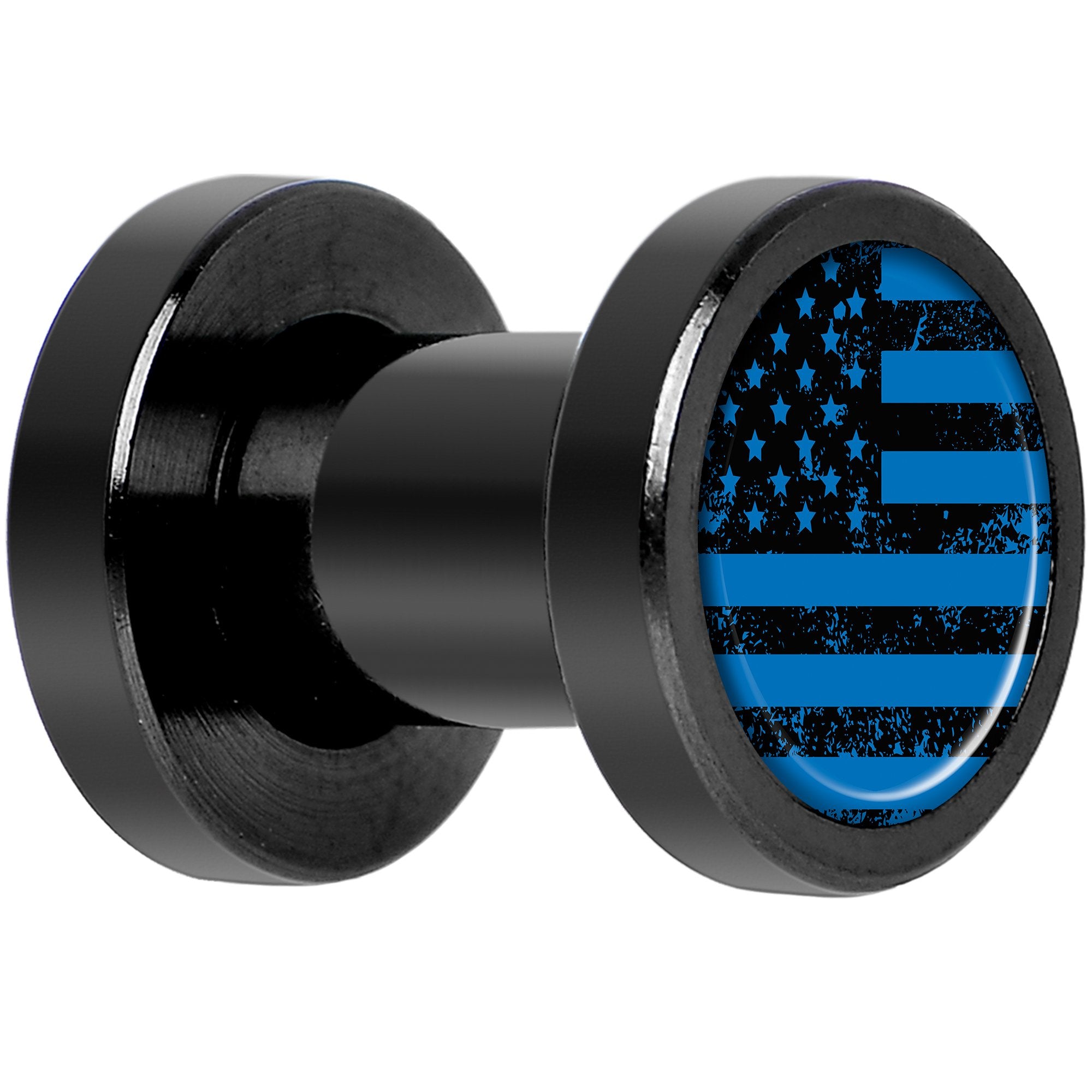 Blue American Flag Black Anodized Screw Fit Plug Set 4 Gauge