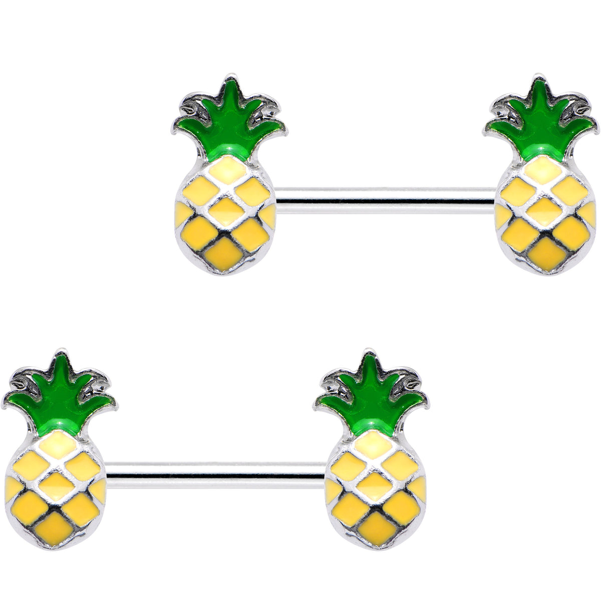 14 Gauge 1 2 Steel Yellow Green Pineapple Barbell Nipple Ring Set