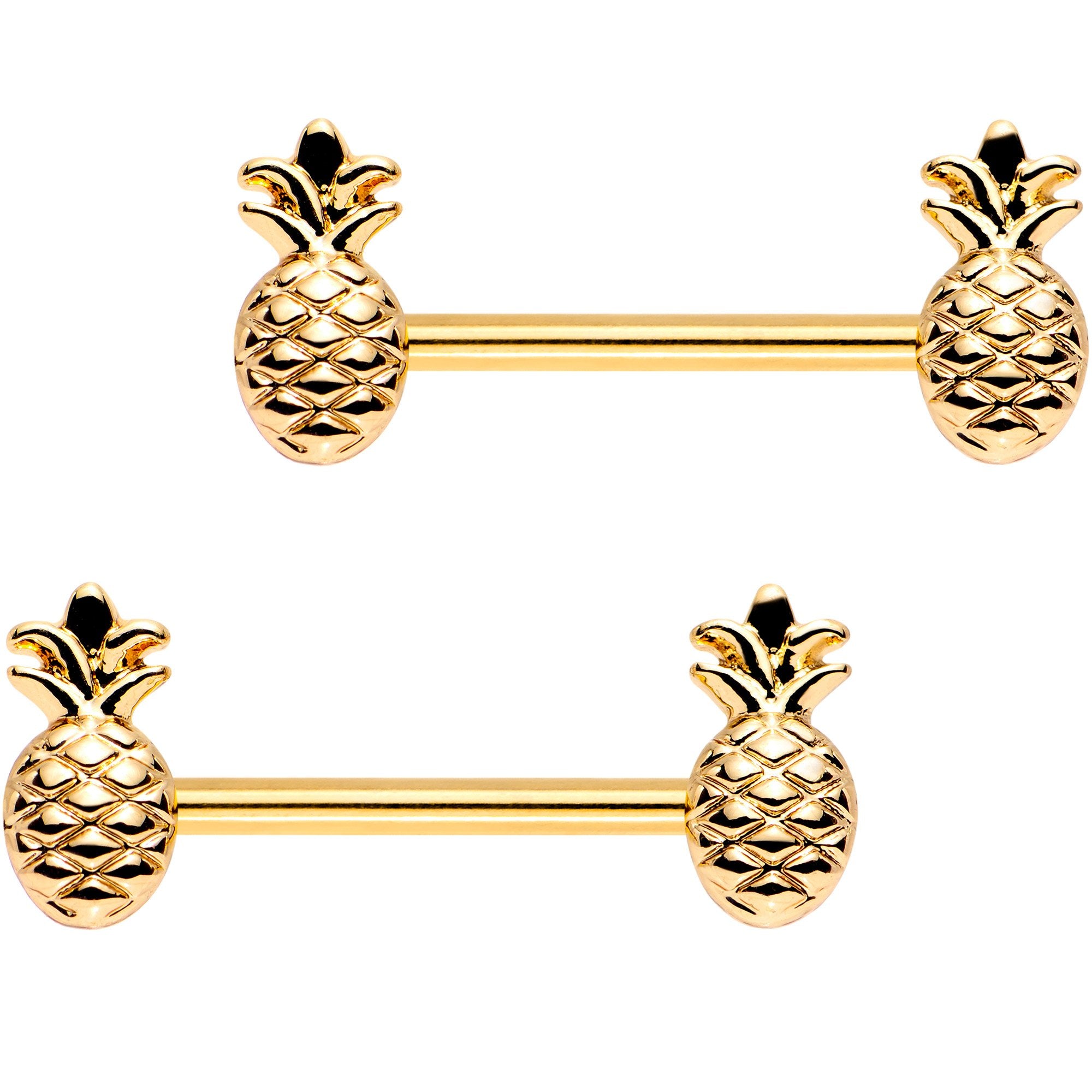 9/16 Gold Plated Plump Pineapple Barbell Nipple Ring Set