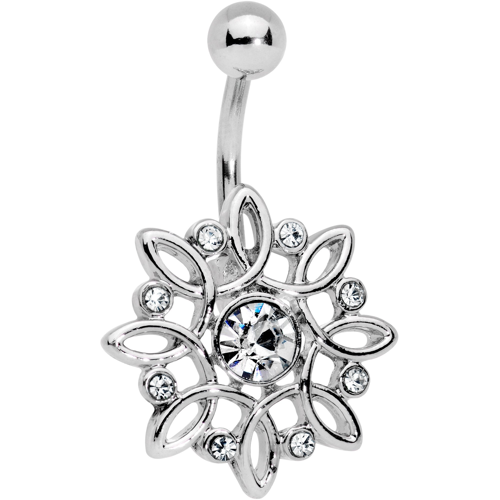 Clear Gem Twisted Bliss Flower Belly Ring