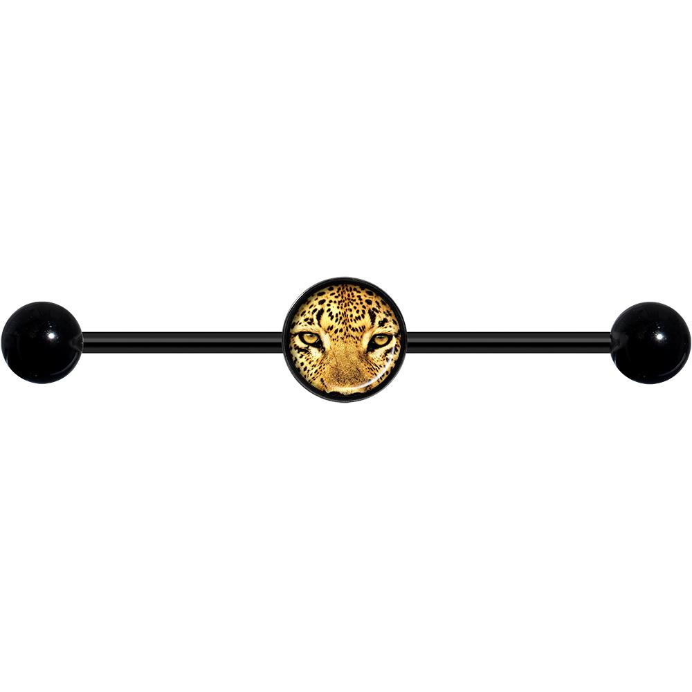 14 Gauge Full Color Leopard Eyes Black Industrial Barbell 37mm