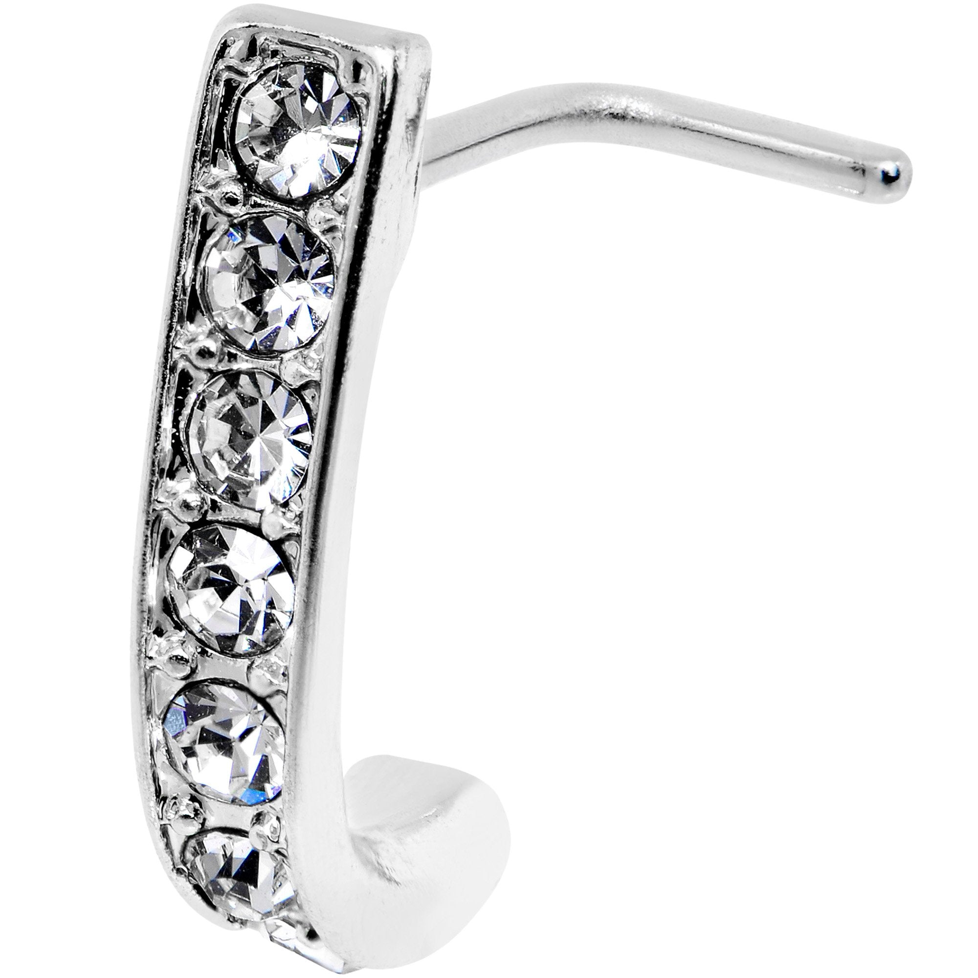 20 Gauge Clear CZ Sleek Faux Hoop L Shaped Nose Ring