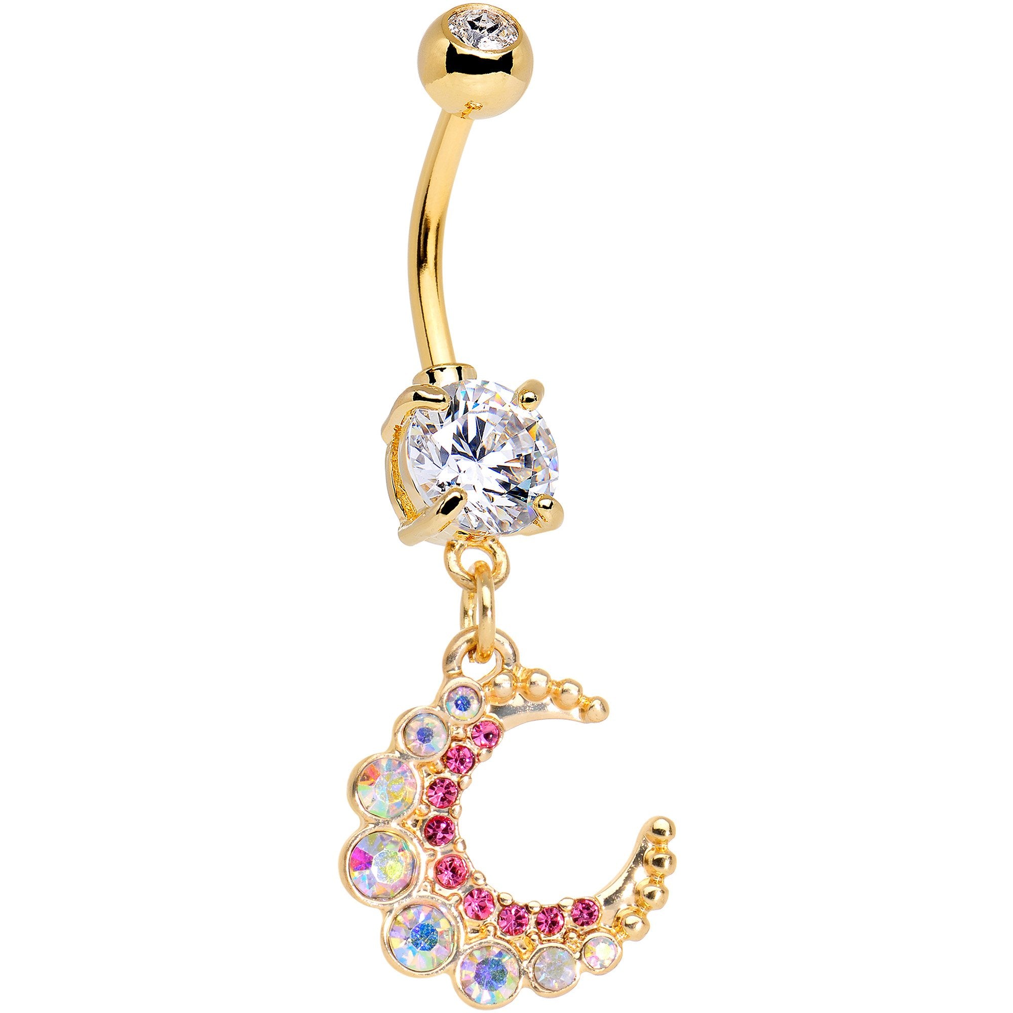 Gem Encrusted Crescent Moon Dangle Belly Ring Set of 3