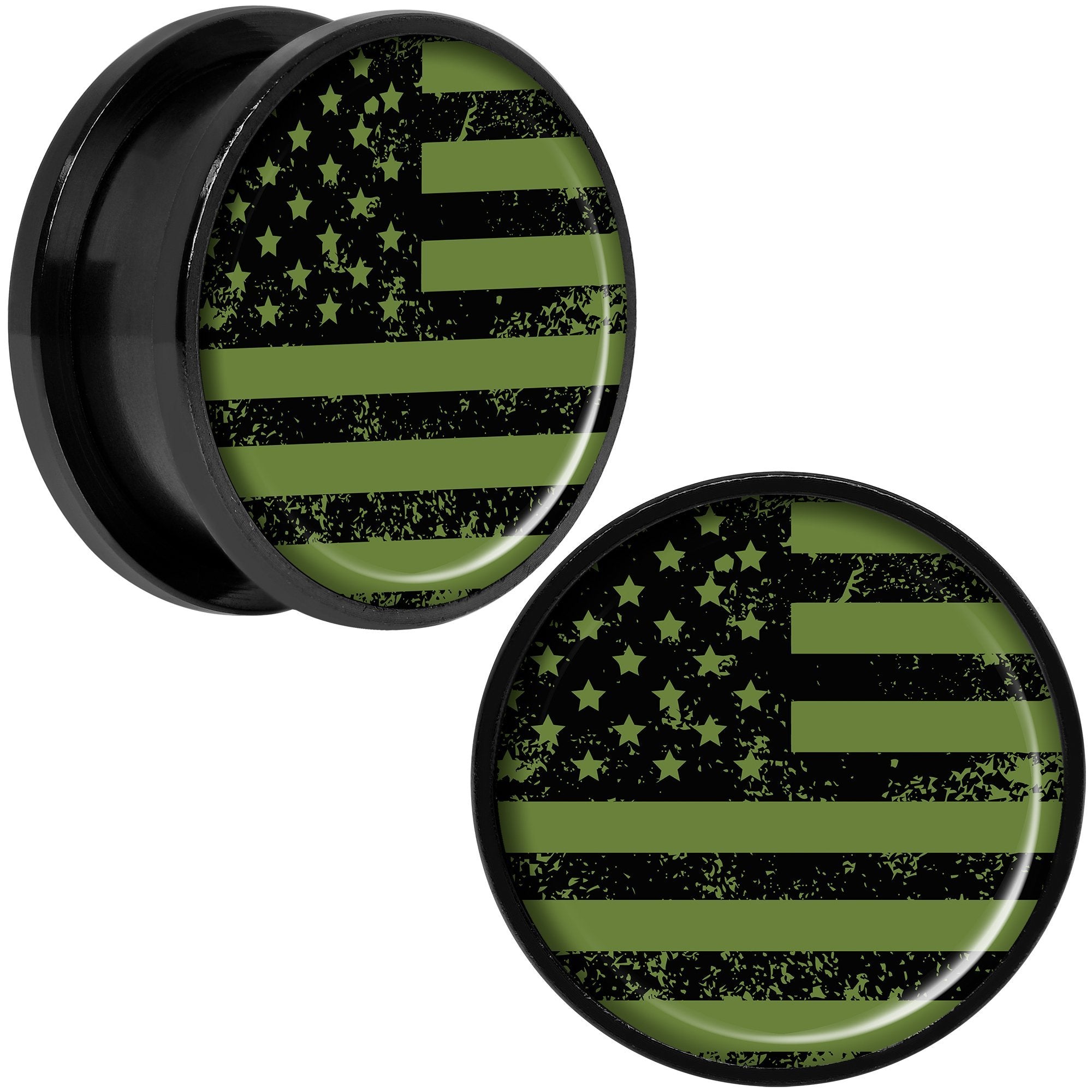 Green American Flag Black Anodized Screw Fit Plug Set  5mm to 20mm