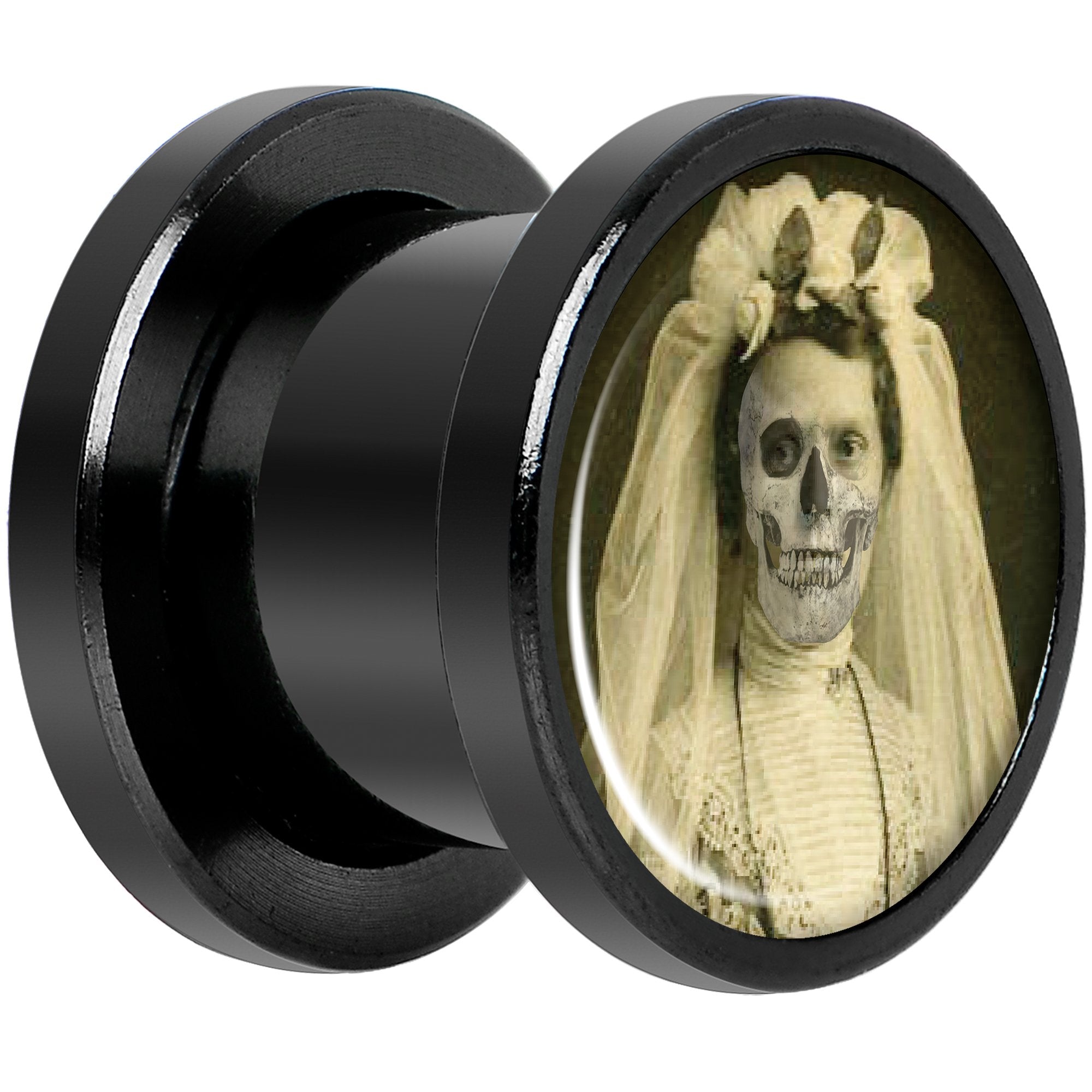 Undead Bride and Groom Halloween Black Anodized Plug Set 00 Gauge