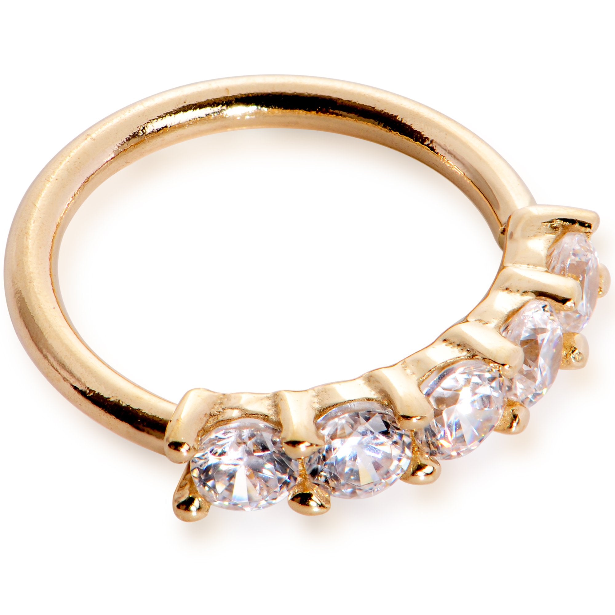 18 Gauge 1/4 Clear CZ Gem 14kt Yellow Gold Seamless Circular Ring