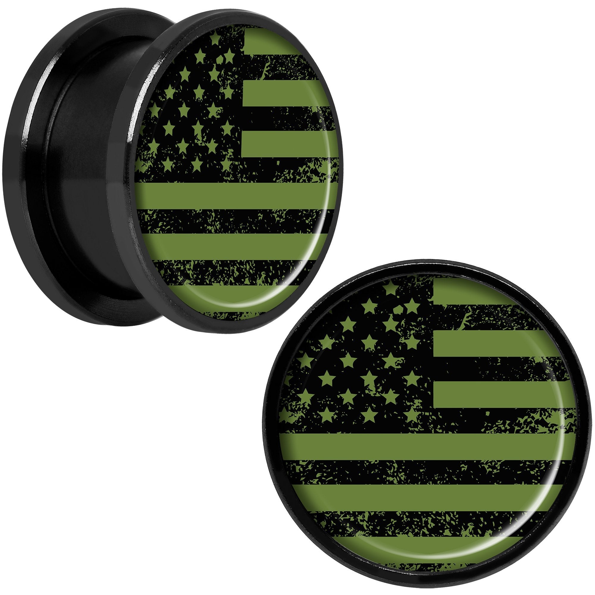 Green American Flag Black Anodized Screw Fit Plug Set  5mm to 20mm