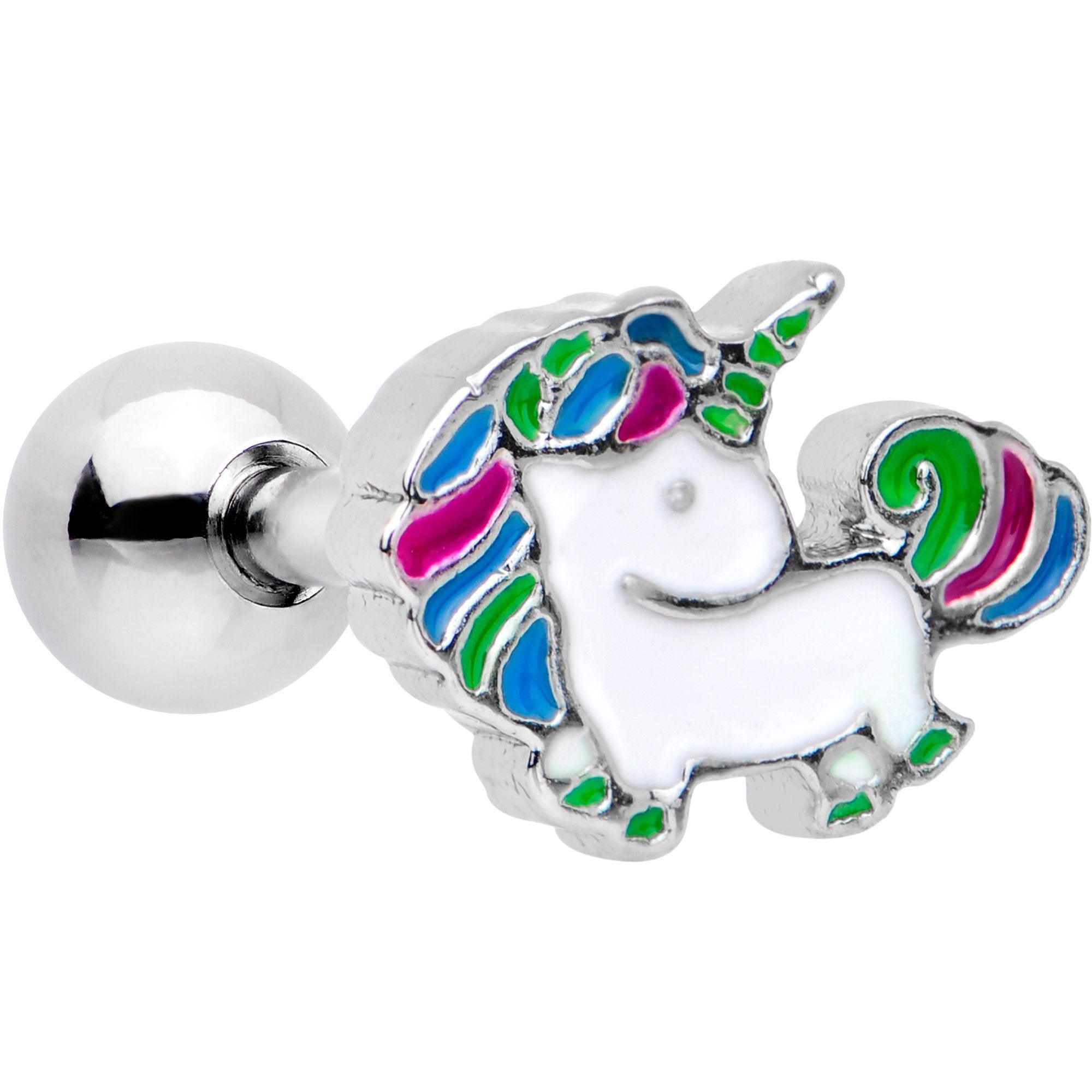 16 Gauge 1/4 Rad Rainbow Unicorn Cartilage Tragus Earring