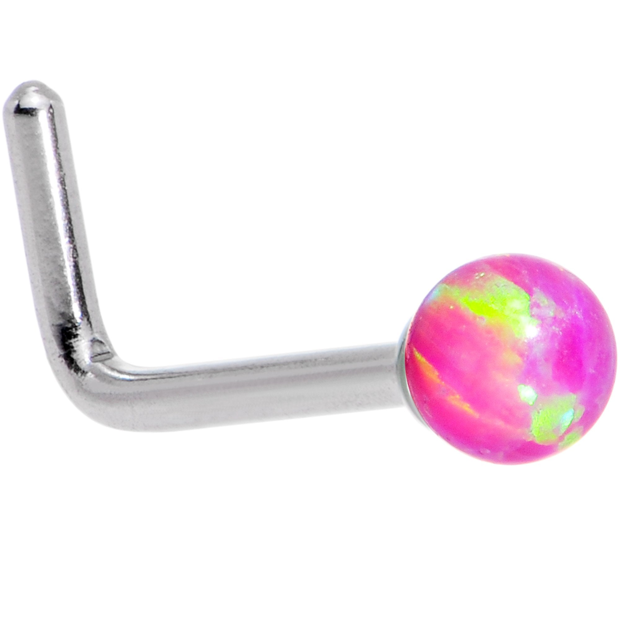 Pink 2.5mm Synthetic Opal Ball L-Shape Nose Ring