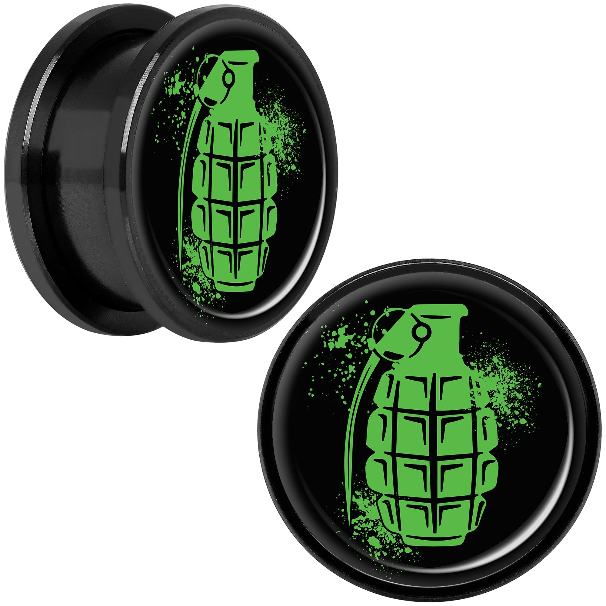 Green Grenade Black Anodized Screw Fit Plug Set 18mm