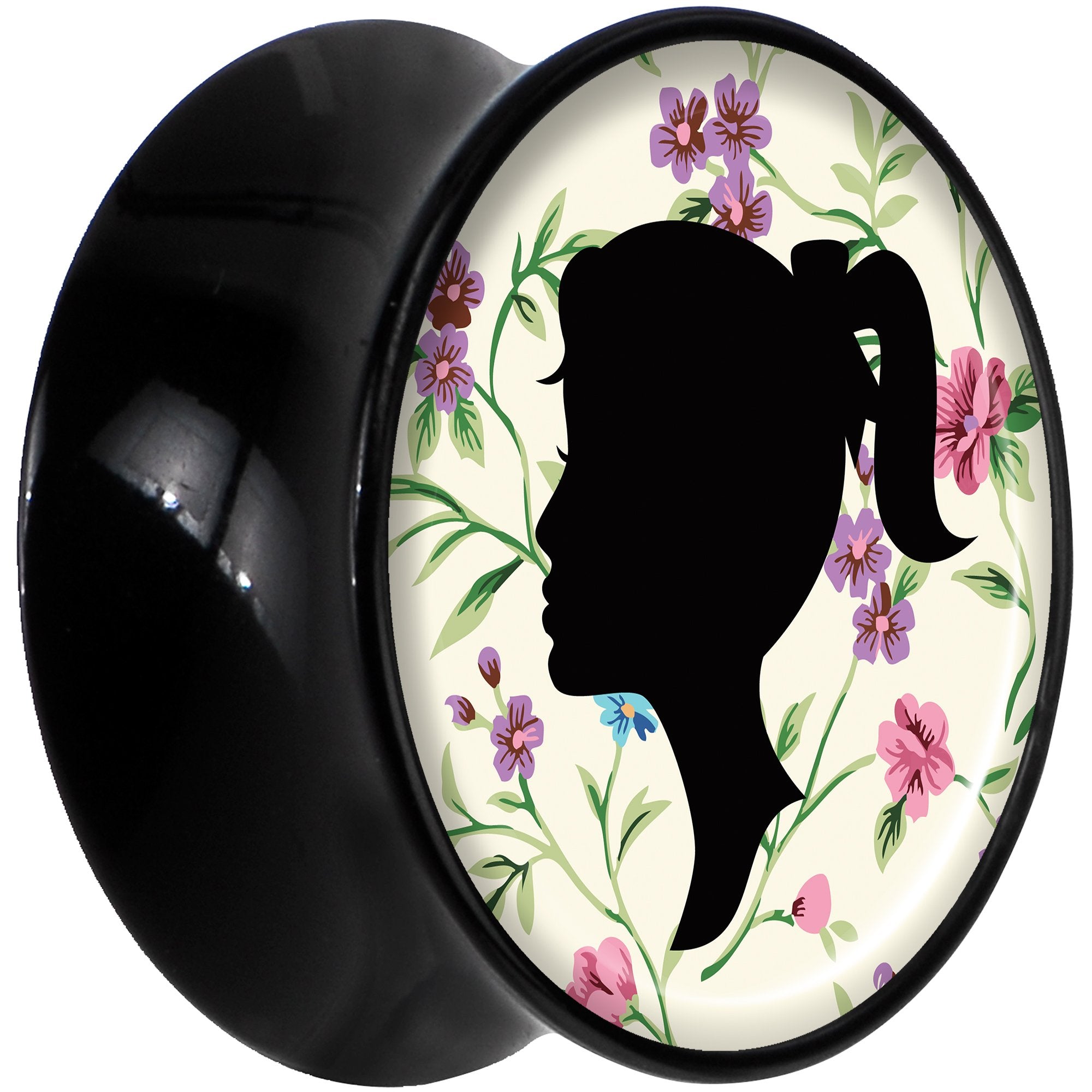 Black Acrylic Man Woman Floral Silhouette Saddle Plug Set 20mm