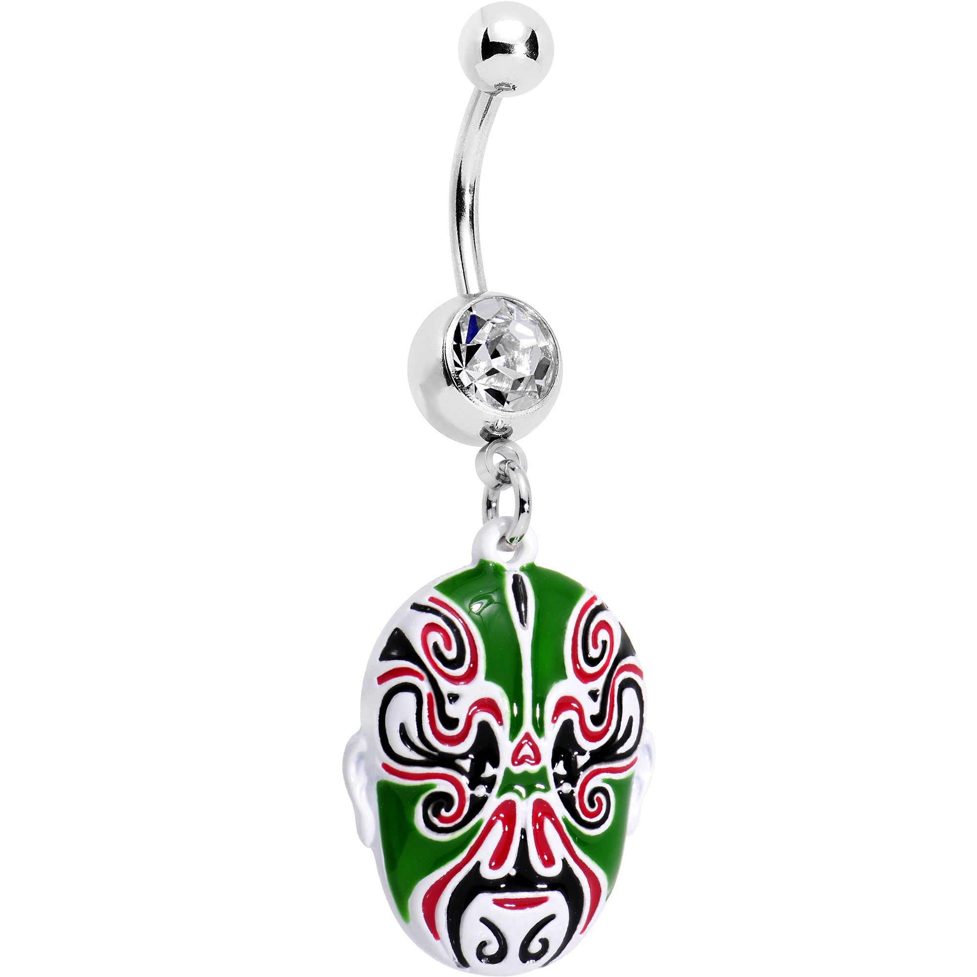 Clear Gem Green Red Samurai Warrior Mask Dangle Belly Ring