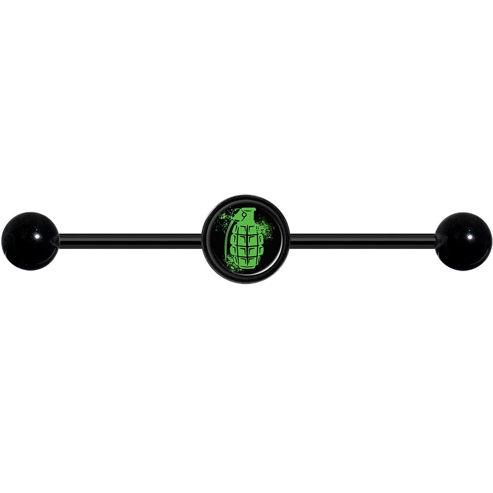 14 Gauge Green Grenade Black Industrial Barbell 37mm