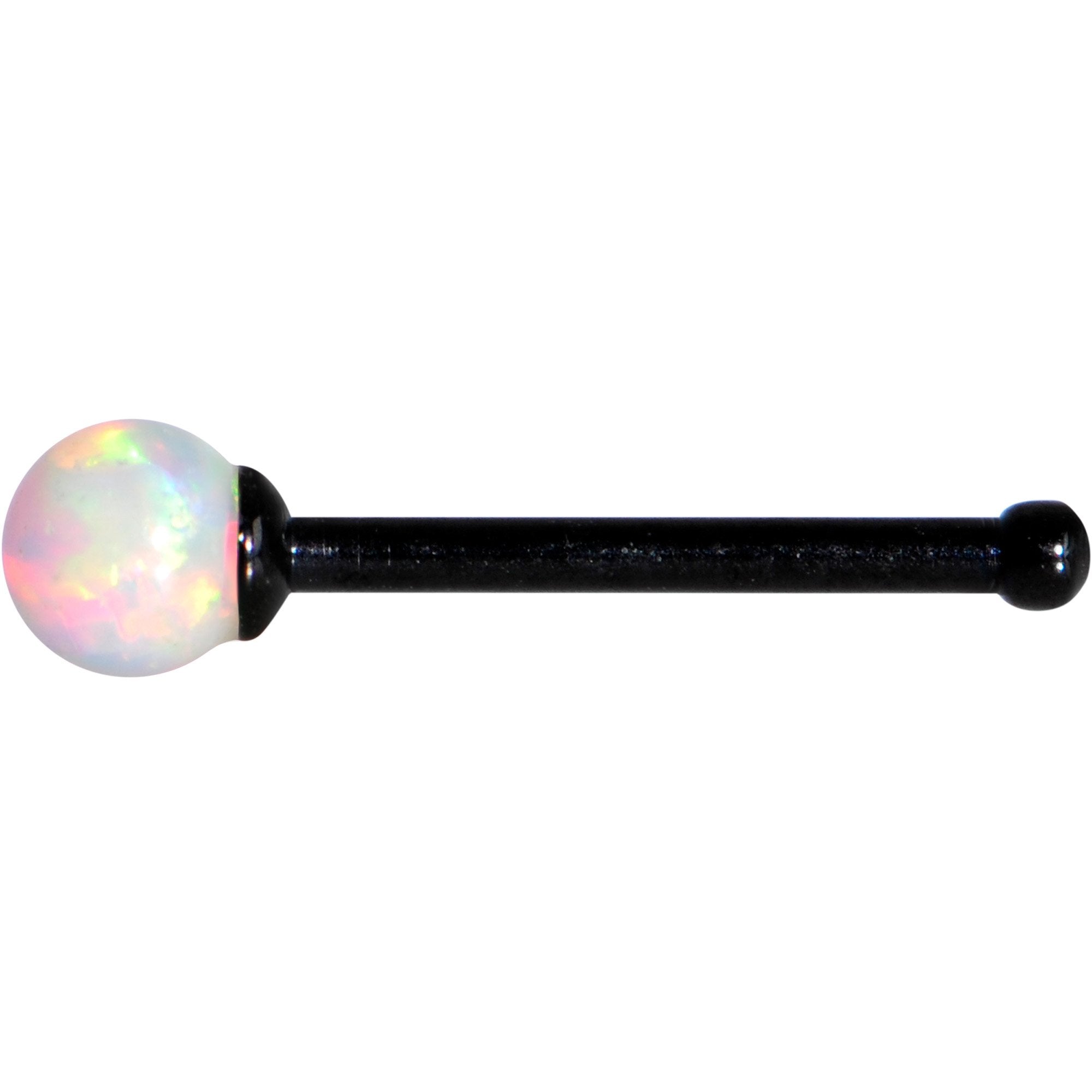 White 2.5mm Synthetic Opal Ball Black Anodized Nose Bone