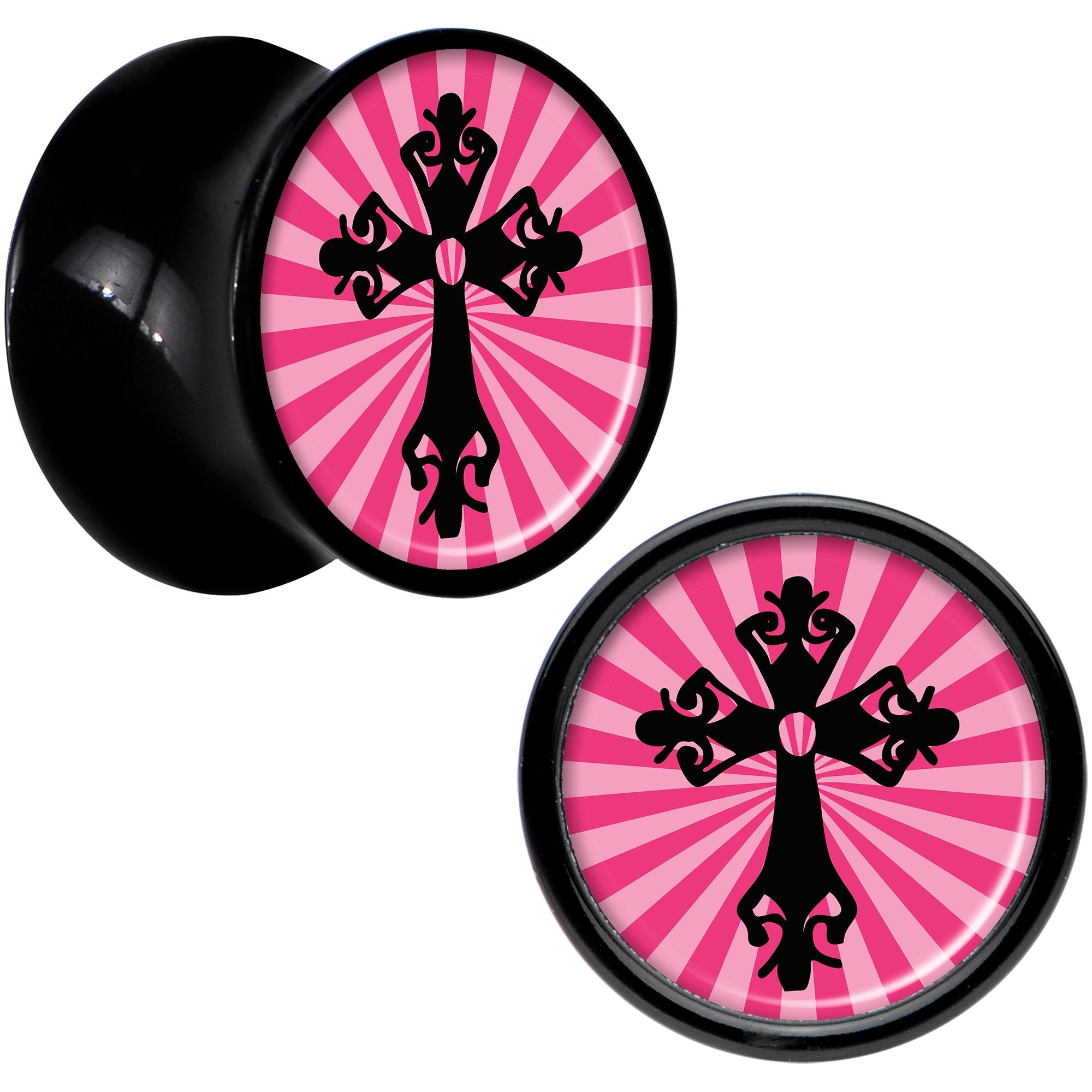 Black Acrylic Pink Black Radiant Cross Saddle Plug Set 00 Gauge