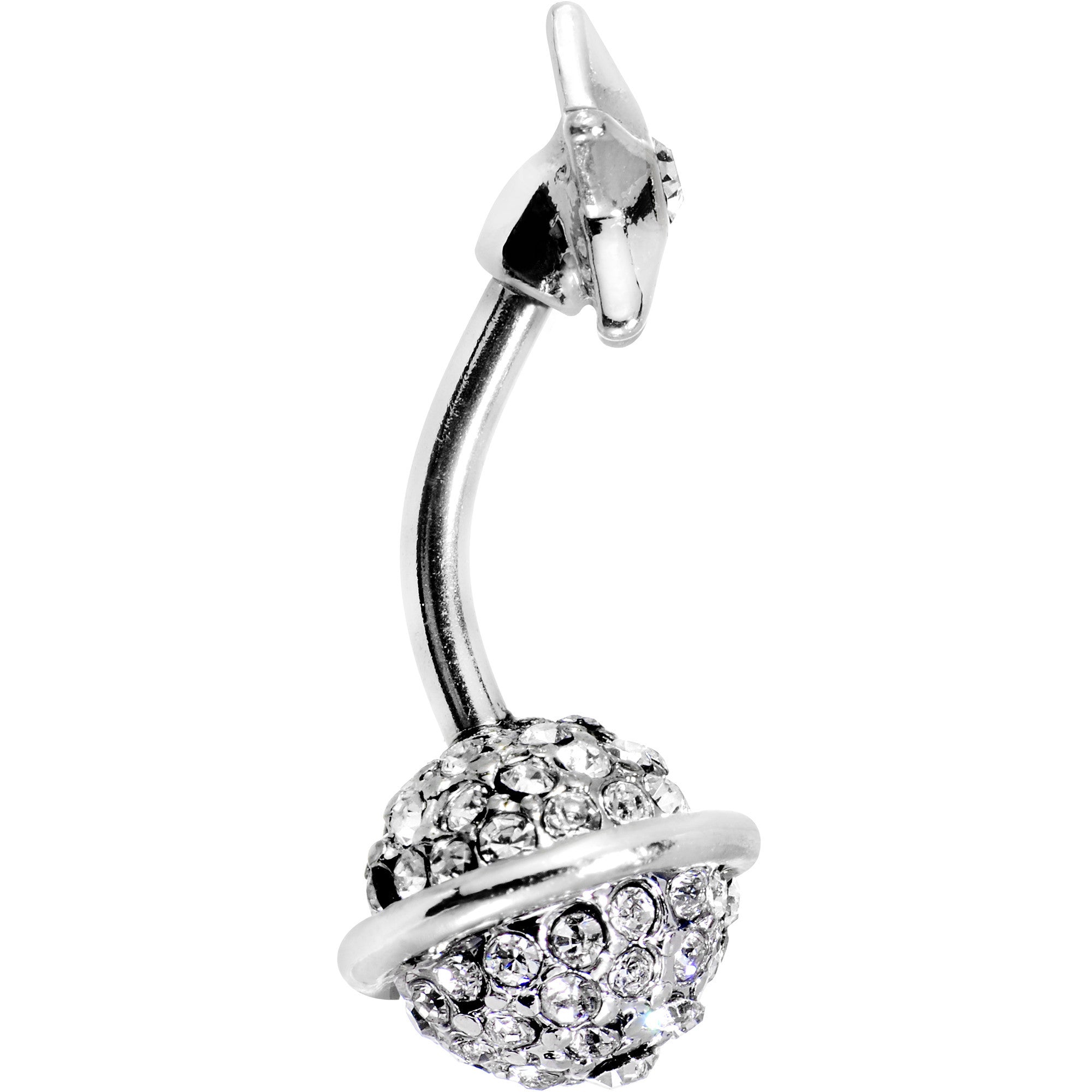 Clear Gem Rings of Saturn Planet and Star Double Mount Belly Ring