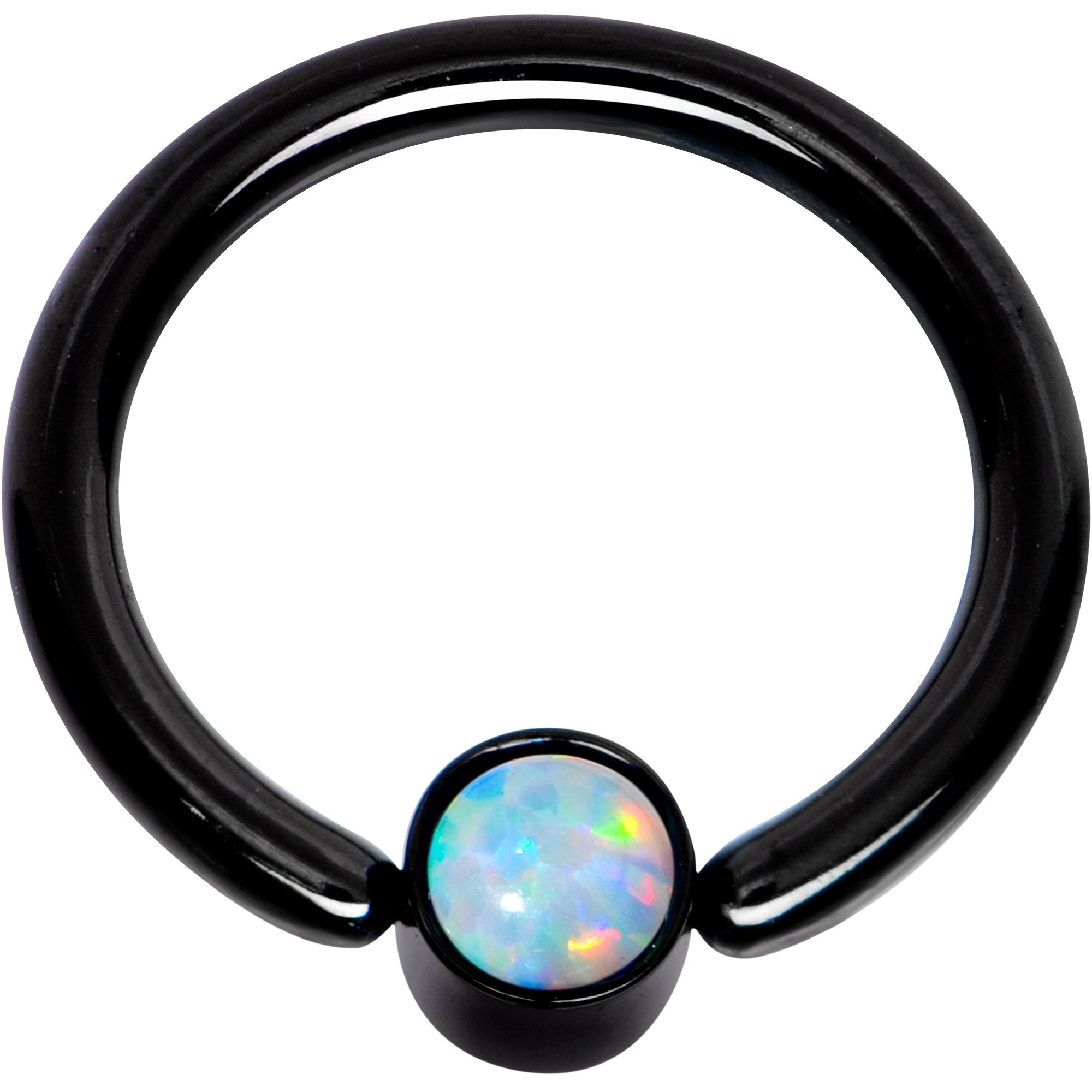 16 Gauge 5/16 White Faux Opal 3mm Disc Black BCR Captive Ring