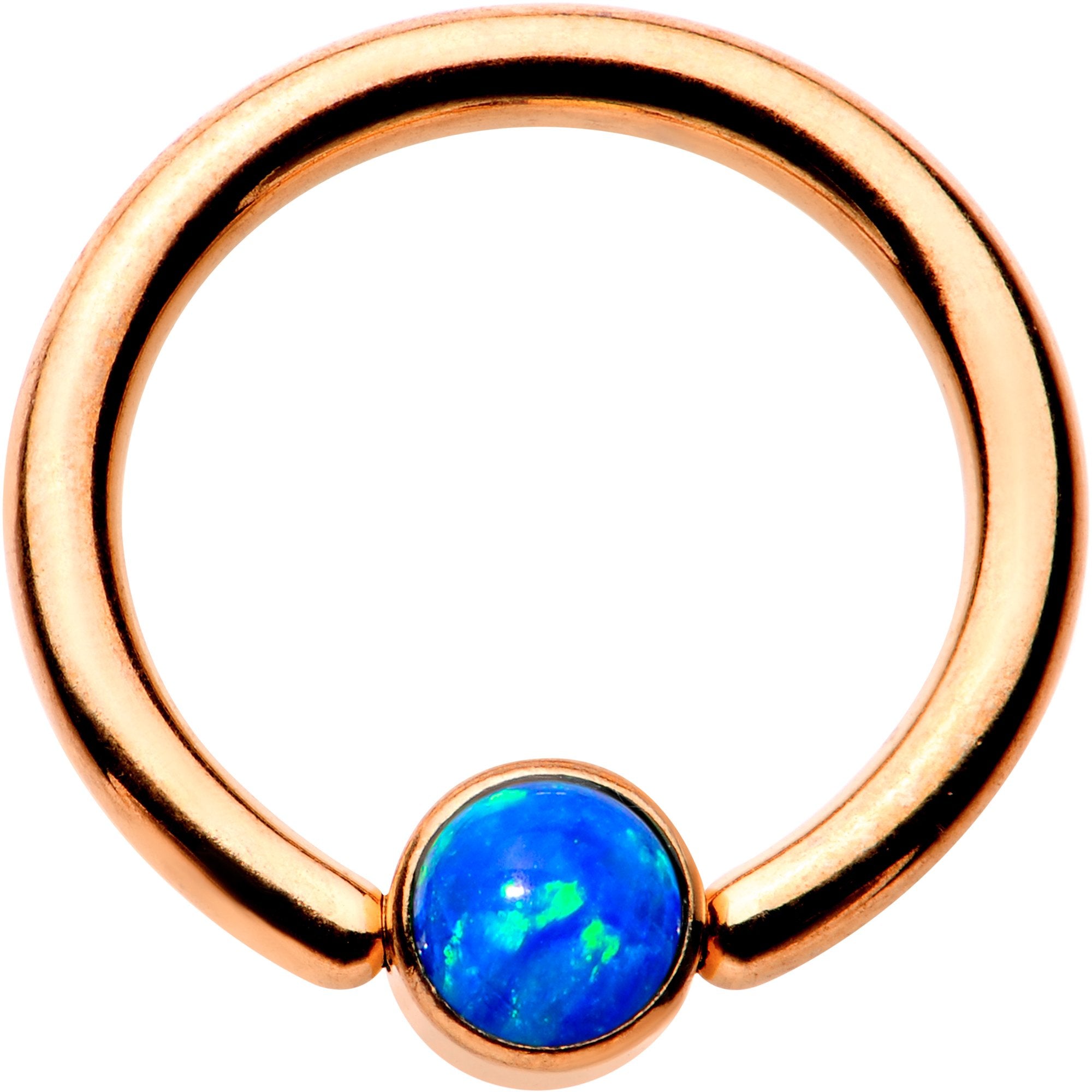 14 Gauge 3/8 Aqua Faux Opal Rose Gold IP BCR Captive Ring