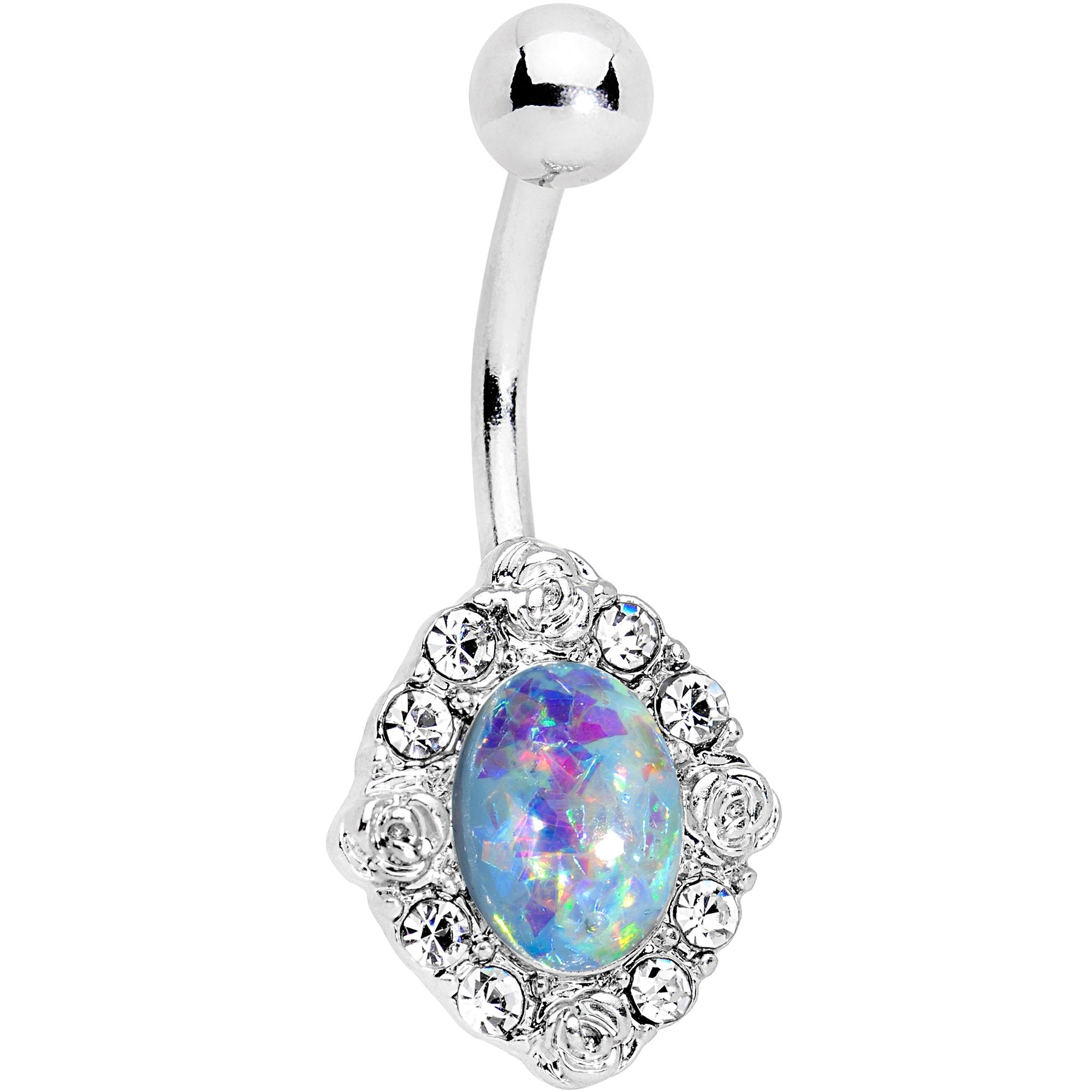 Aqua Faux Opal Long Look in the Mirror Belly Ring