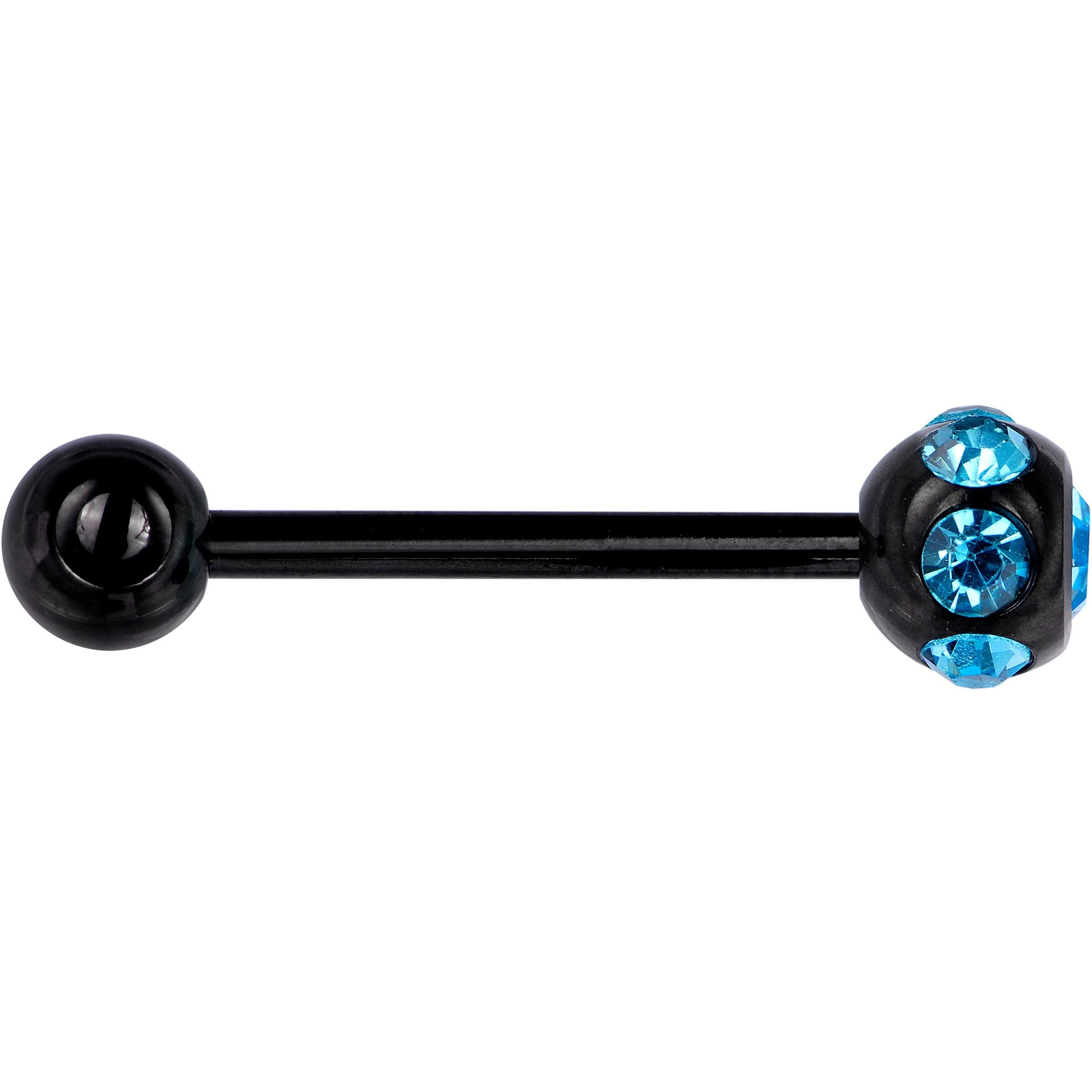 Aqua CZ Gem Black Titanium IP Barbell Tongue Ring