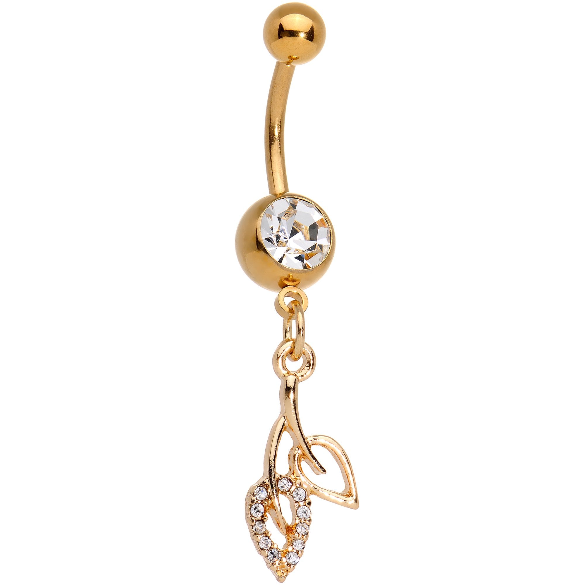 Clear Gem Gold Tone Anodized Leaves of Fall Dangle Belly Ring