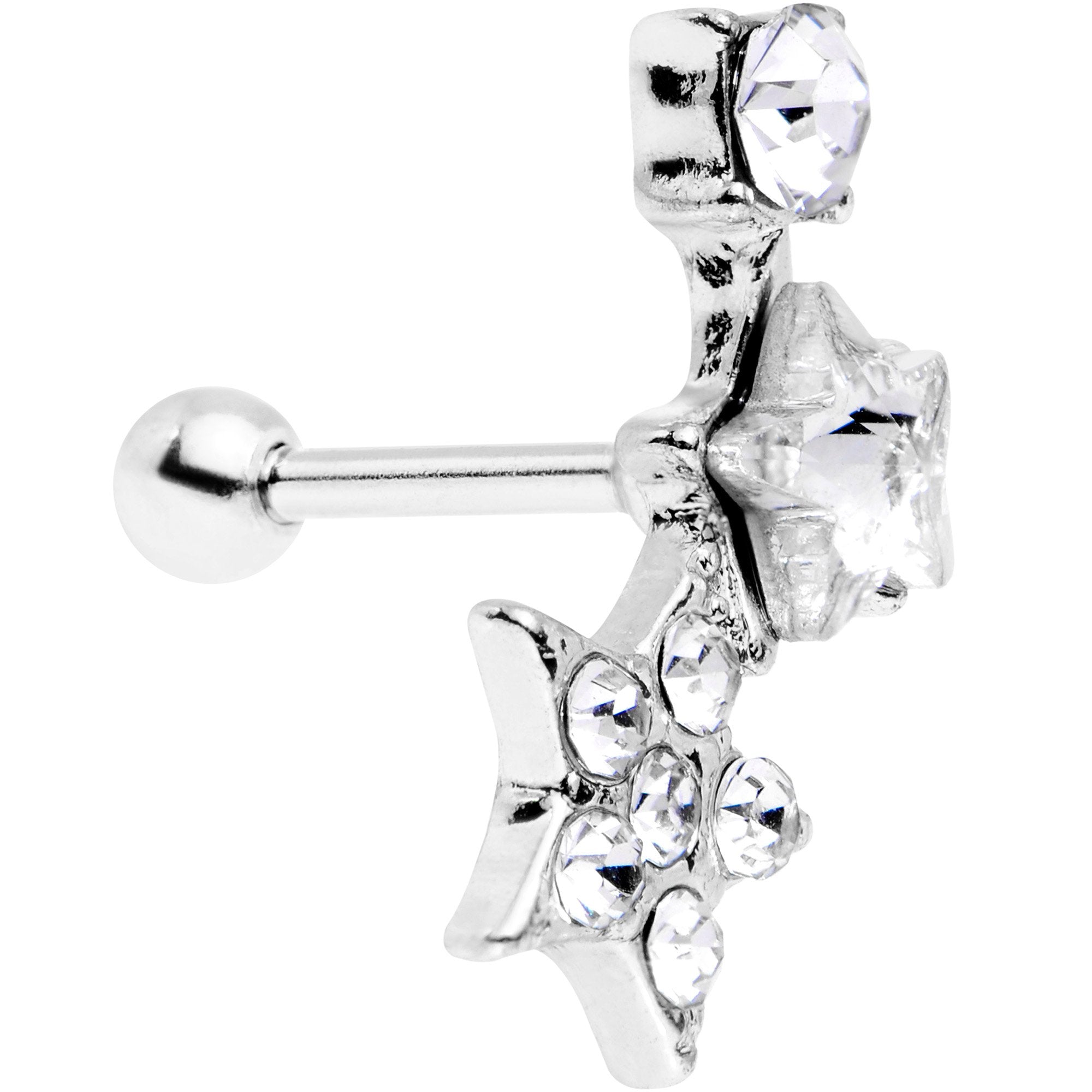 18 Gauge 1/4 Clear Gem Star Cartilage Tragus Earring