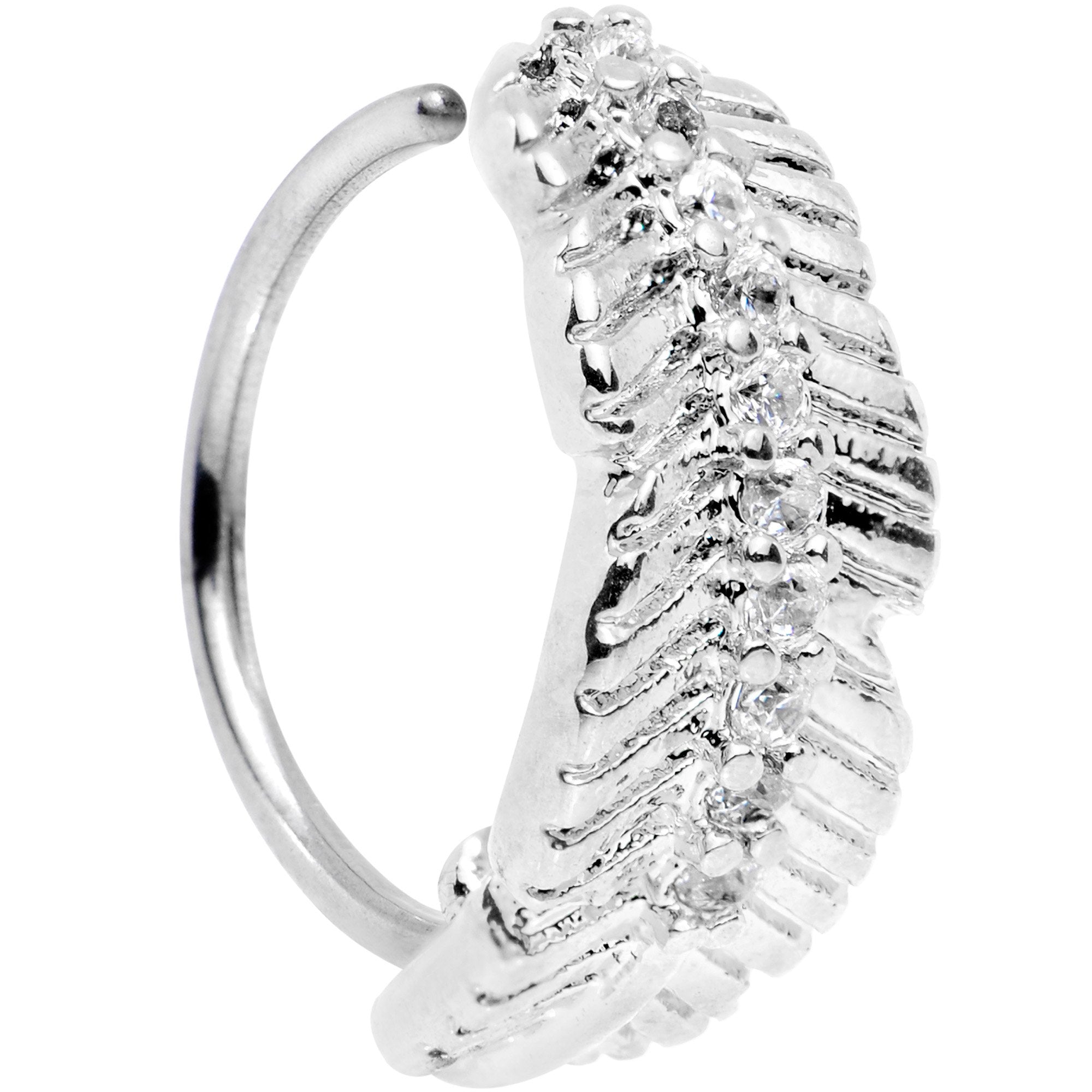 20 Gauge Clear CZ Gem Feather Seamless Circular Ring