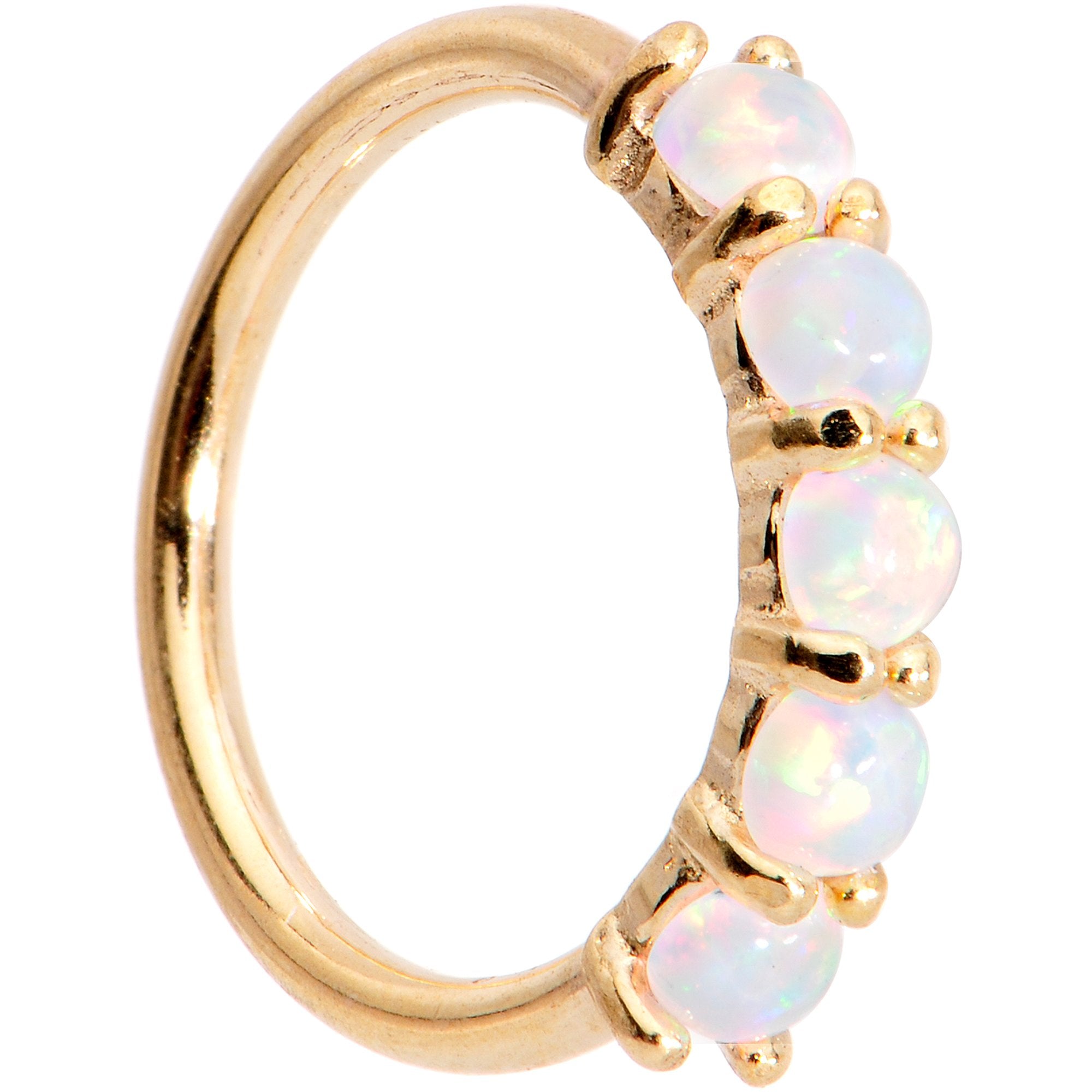 18 Gauge White Synthetic Opal 14kt Yellow Gold Seamless Circular Ring