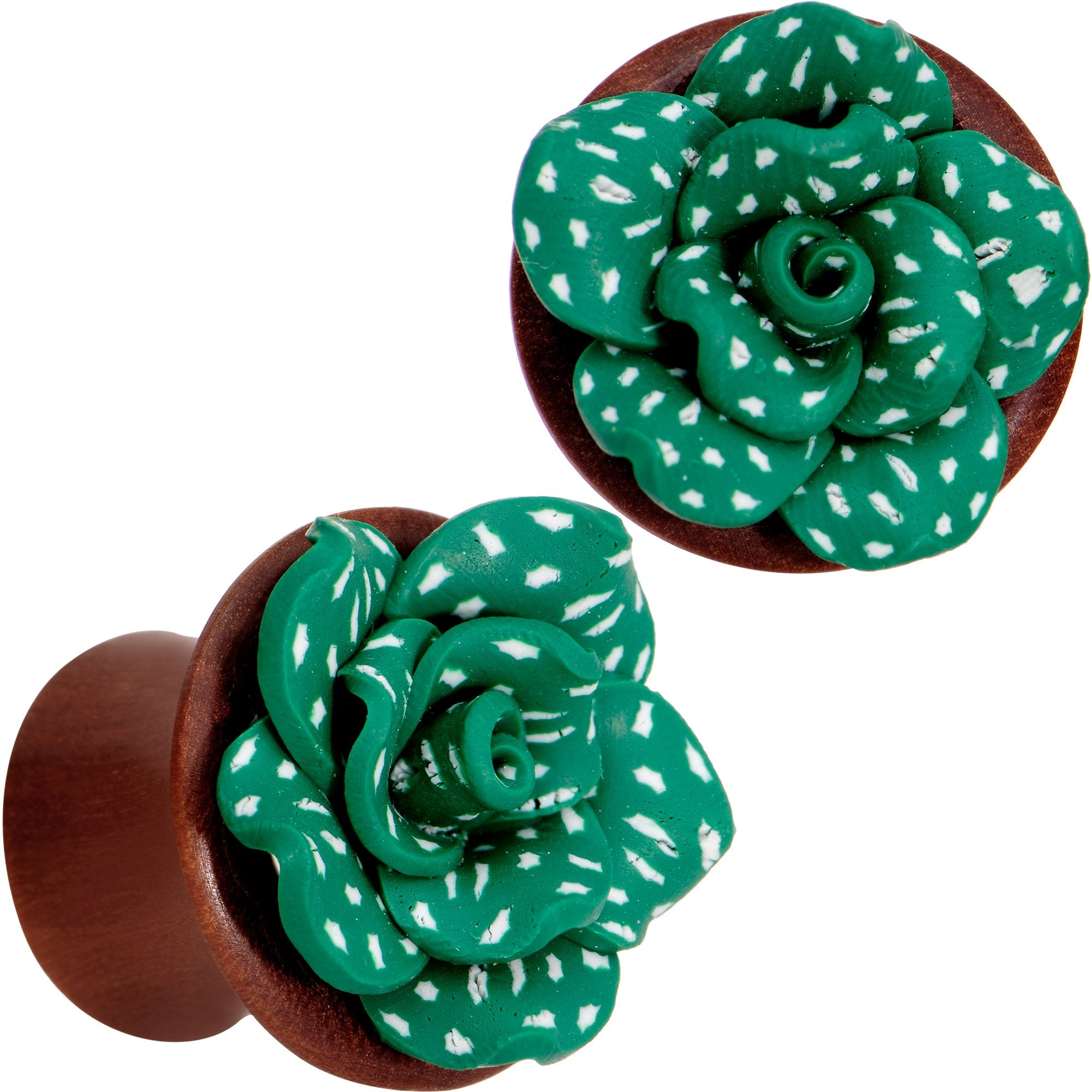 Handcrafted Rosewood Speckled Green Succulent Saddle Plug Set Sizes 14mm to 20mm